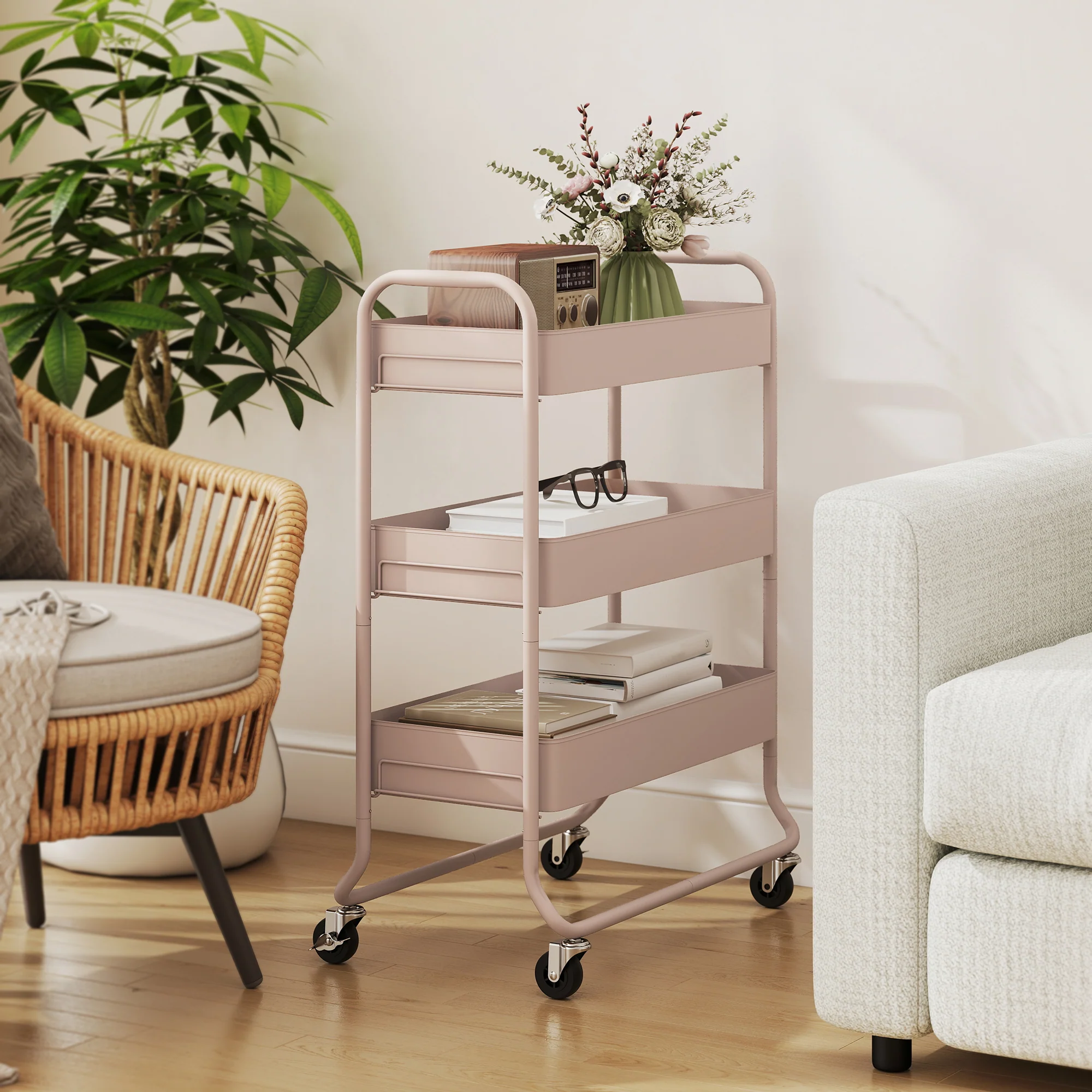 HOMCOM 3-Tier Storage Trolley, Storage Cart With Mesh Backets, Wheels - Image 8