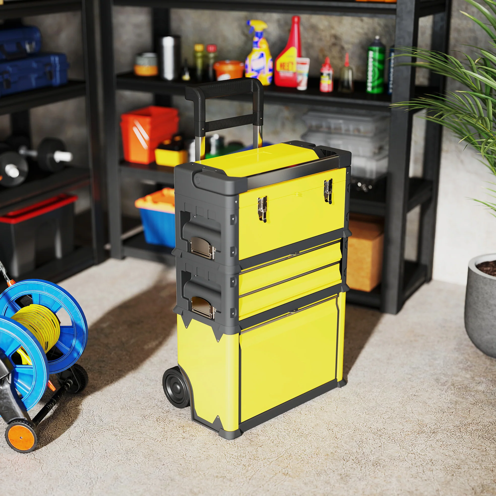 HOMCOM 3-Tier Tool Box With Wheels, Stackable Steel Toolbox - Image 18