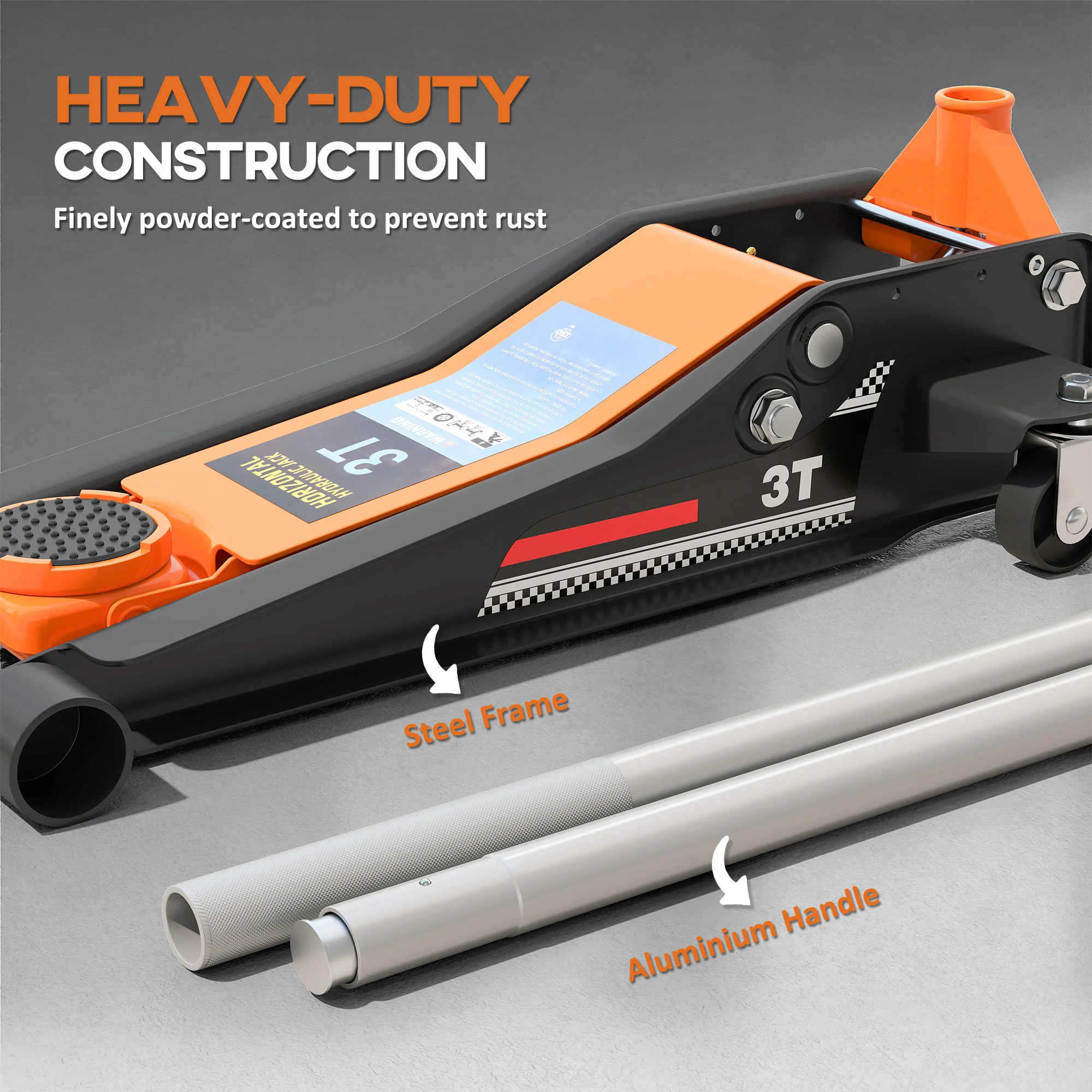 HOMCOM 3 Ton Low Profile Floor Jack, 7.5-50.5 cm Hydraulic Car Trolley Jack - Image 6