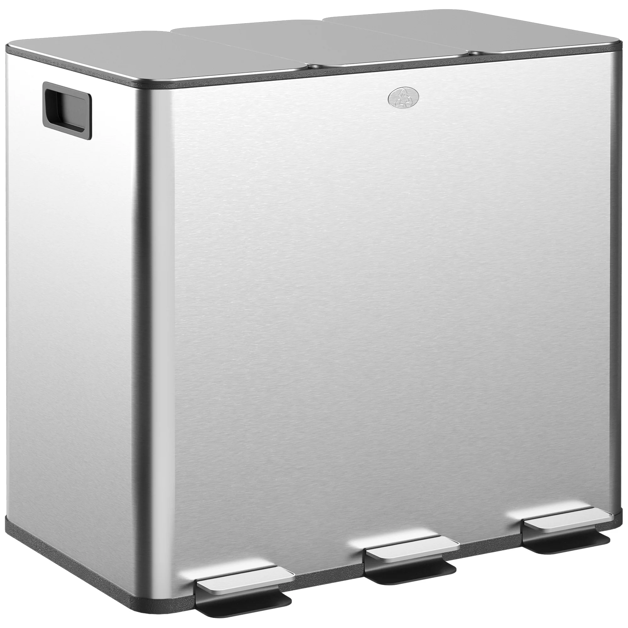 HOMCOM 3 x 15L Triple Kitchen Bin Pedal Bin for Recycling and Waste - Image 10
