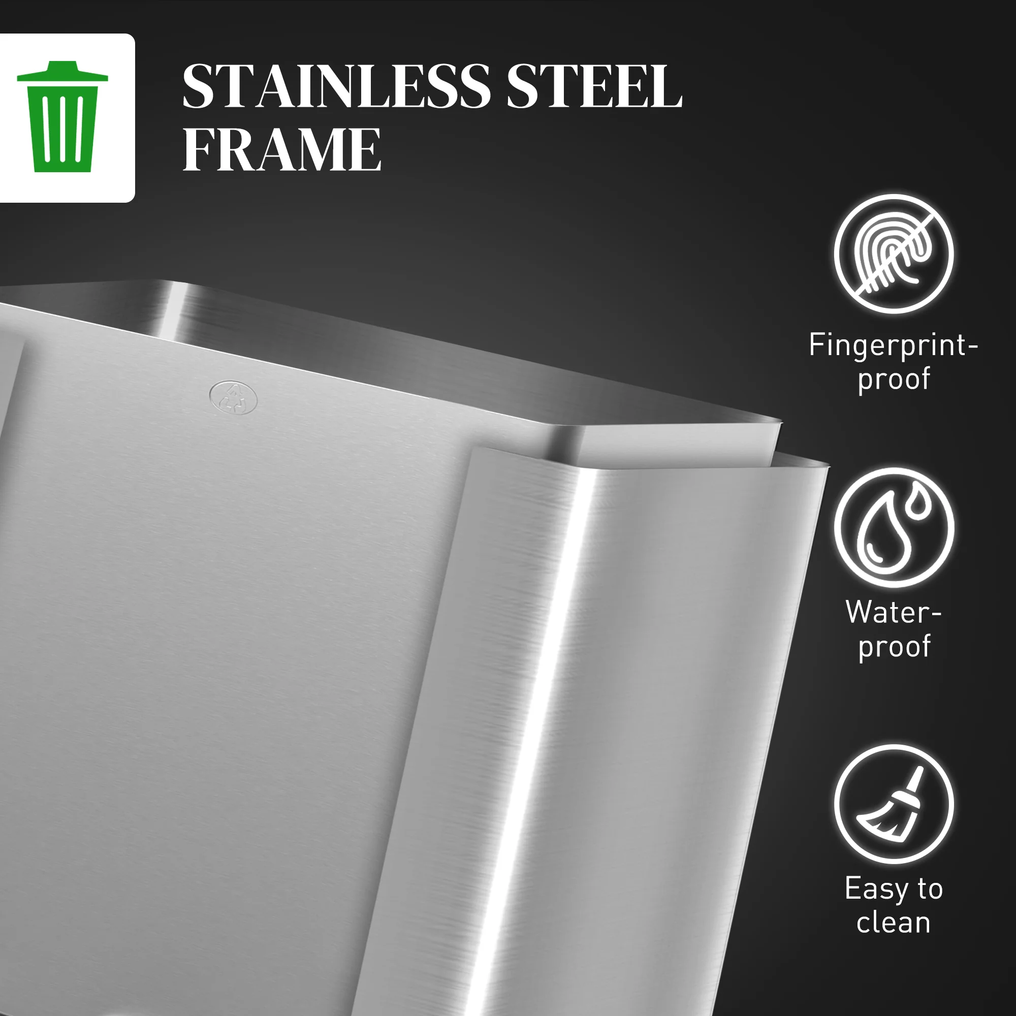 HOMCOM 3 x 15L Triple Kitchen Bin Pedal Bin for Recycling and Waste - Image 17