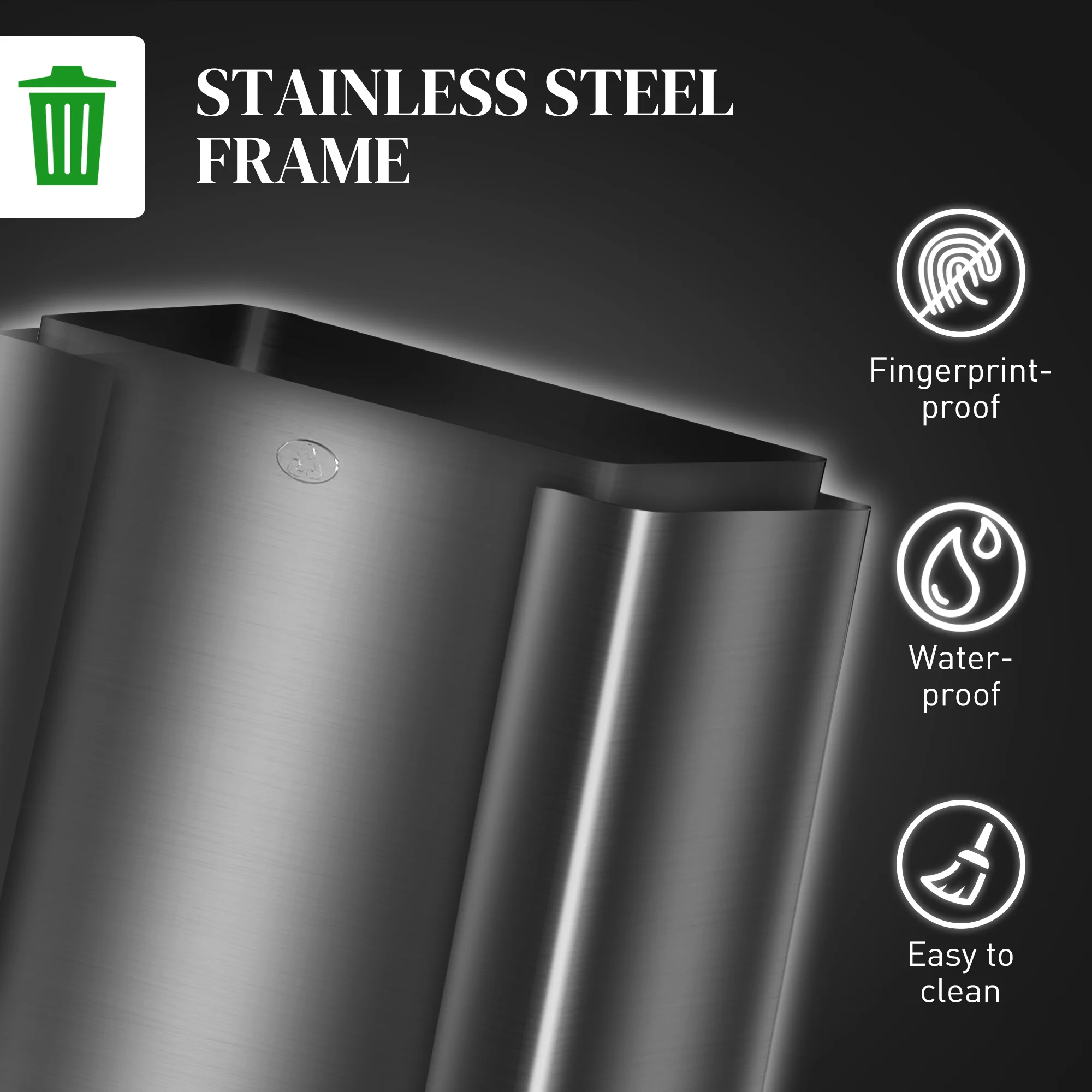 HOMCOM 3 x 15L Triple Kitchen Bin Pedal Bin for Recycling and Waste - Image 8