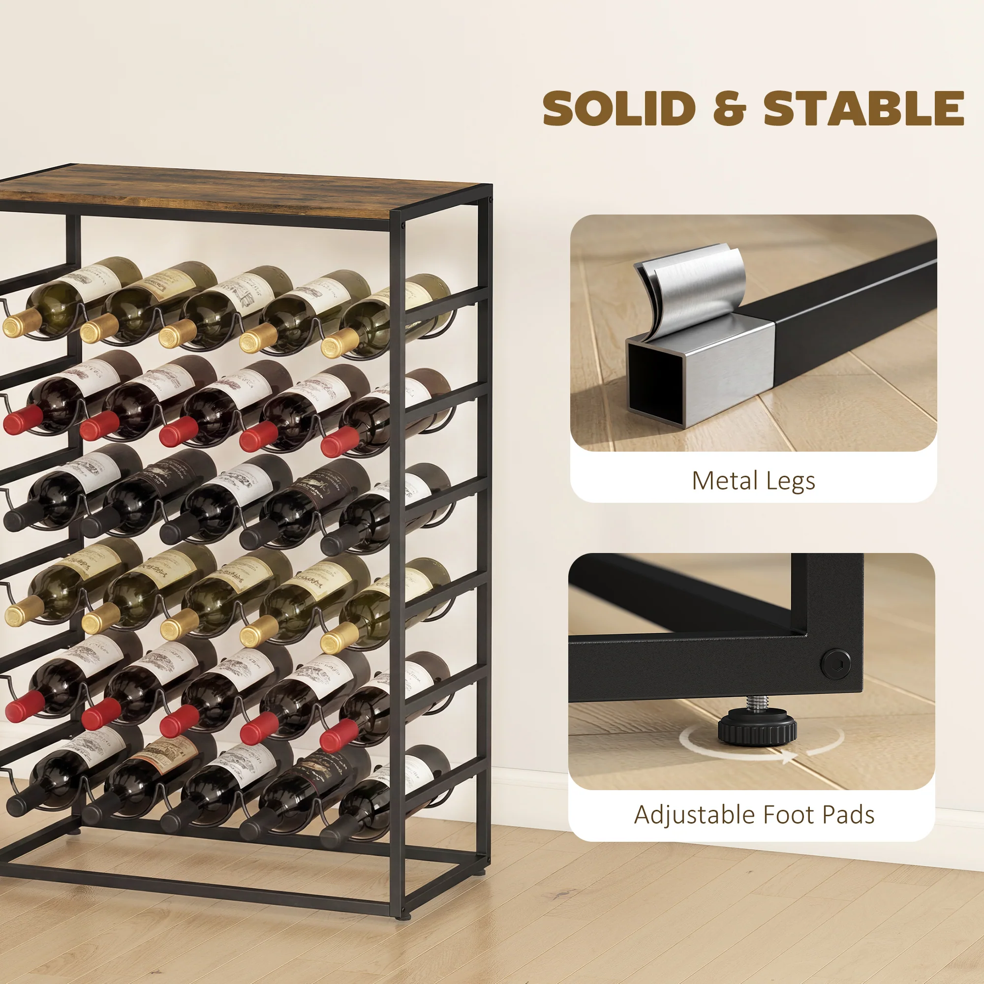 HOMCOM 30 Bottles Wine Rack, 6 Tier Wine Storage Holder, Rustic Brown - Image 6