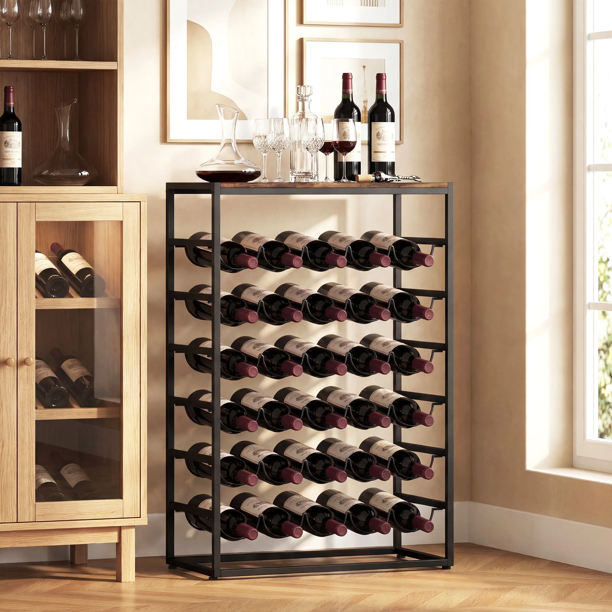 HOMCOM 30 Bottles Wine Rack, 6 Tier Wine Storage Holder, Rustic Brown - Image 8