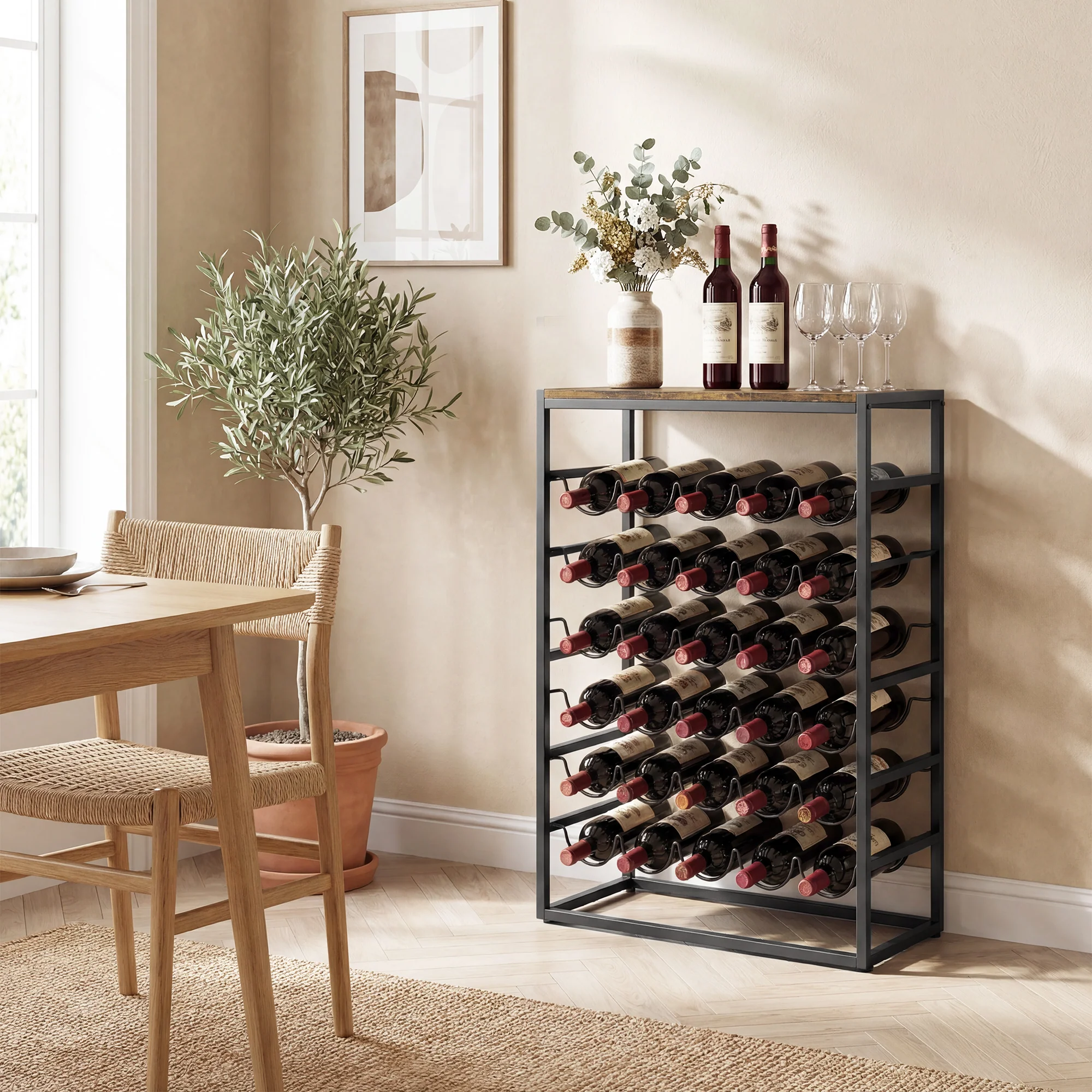 HOMCOM 30 Bottles Wine Rack, 6 Tier Wine Storage Holder, Rustic Brown - Image 9