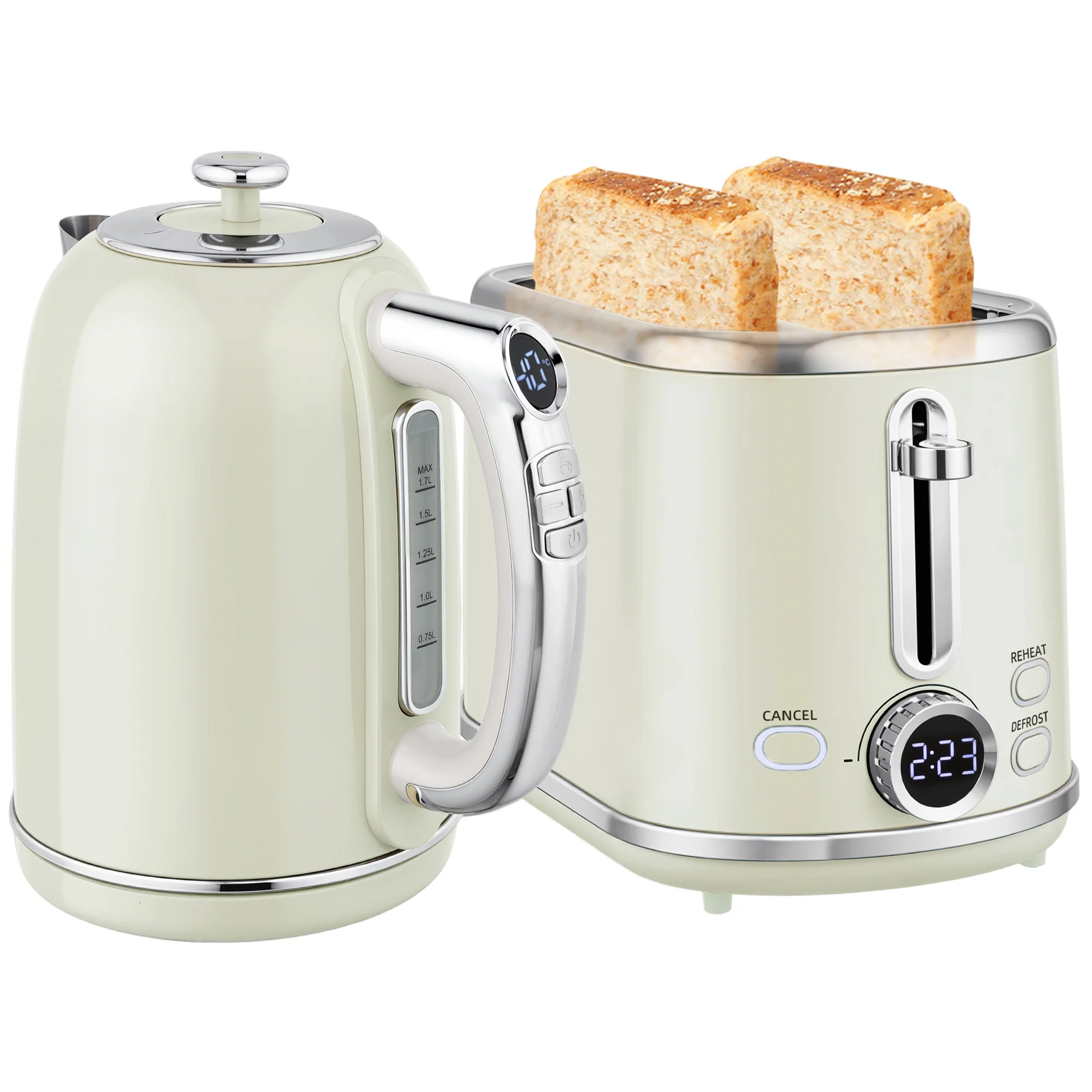 HOMCOM 3000W 1.7L 2 Slice Toaster And Kettle With Keep Warm Memory Function