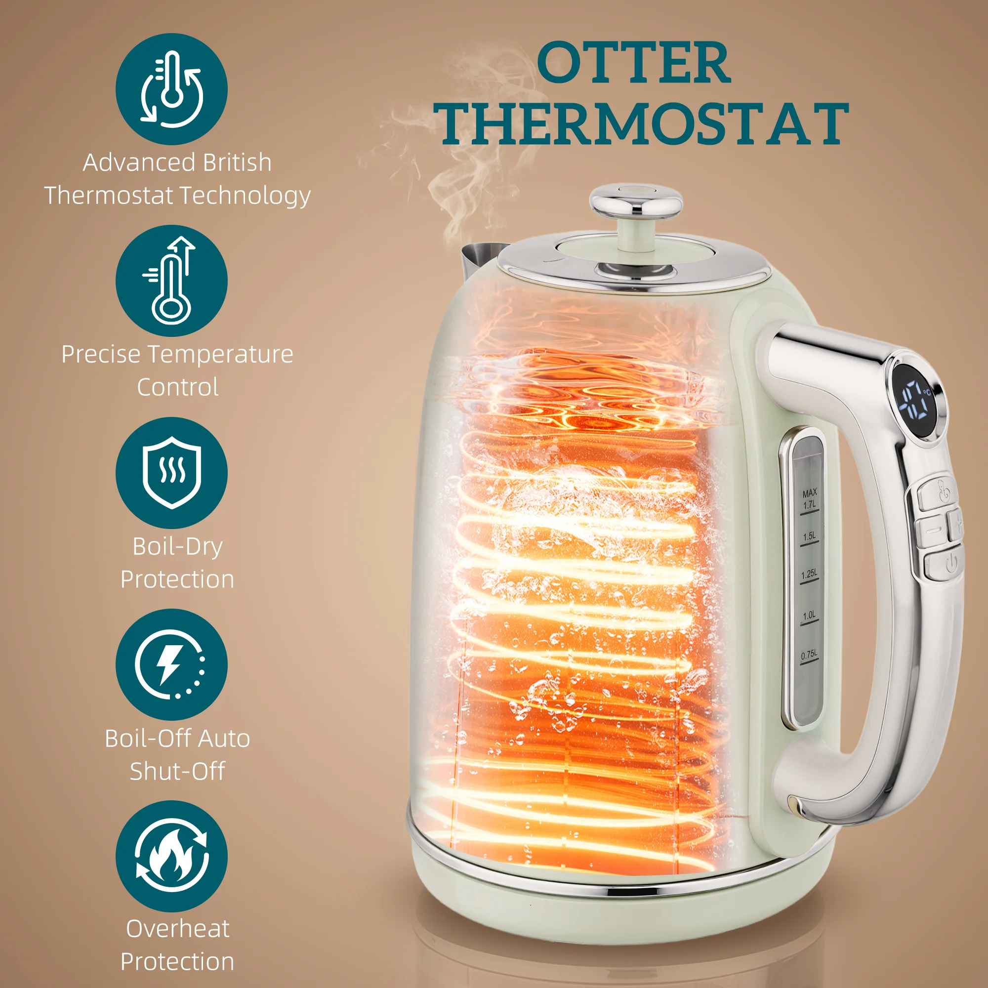 HOMCOM 3000W 1.7L 2 Slice Toaster And Kettle With Keep Warm Memory Function - Image 3