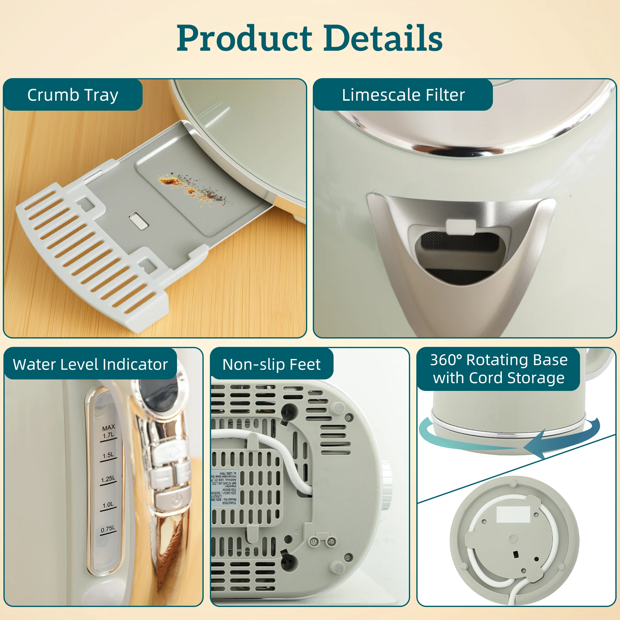 HOMCOM 3000W 1.7L 2 Slice Toaster And Kettle With Keep Warm Memory Function - Image 9