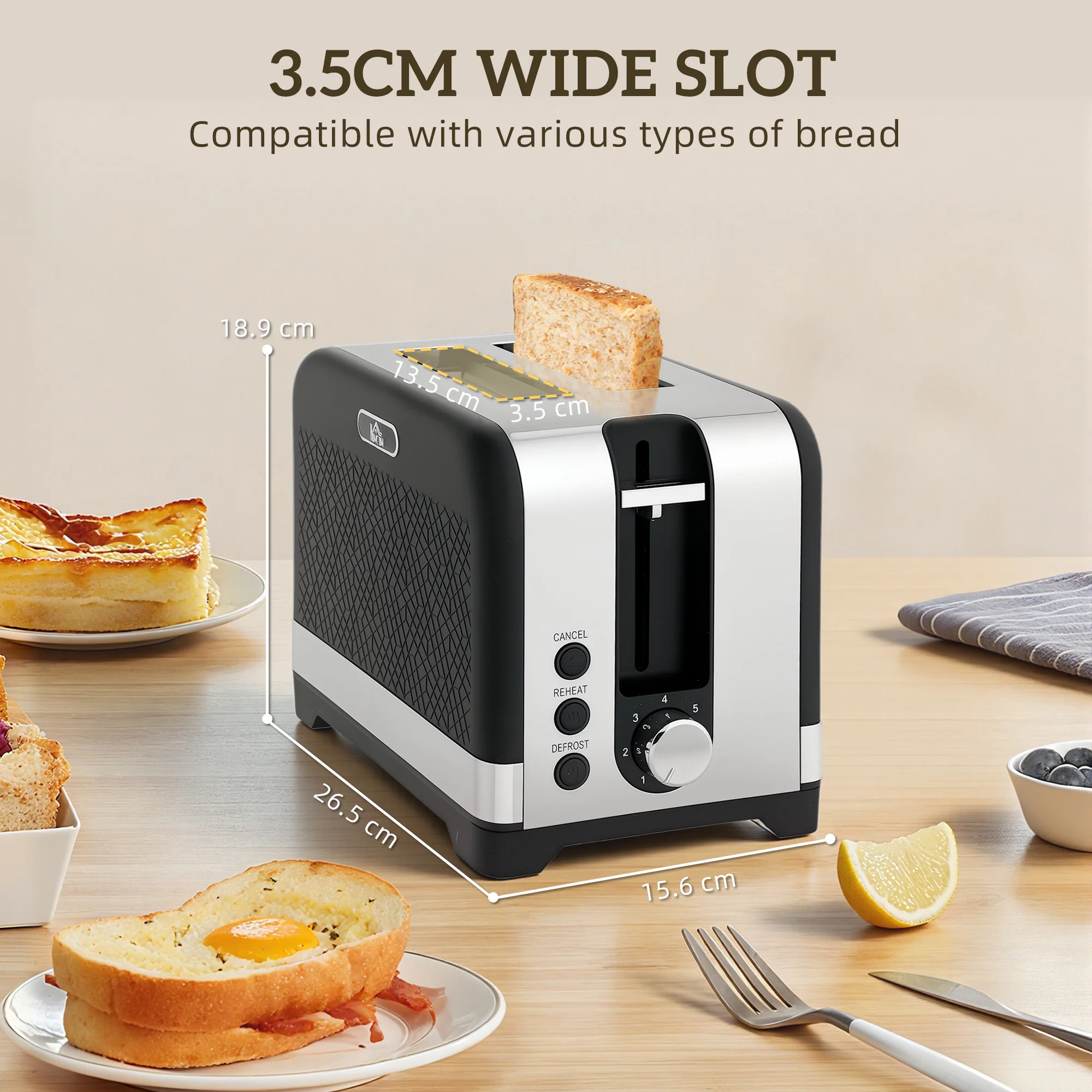 HOMCOM 3000W Rapid Boil Kettle And Toaster Set With Otter Thermostat, Black - Image 8
