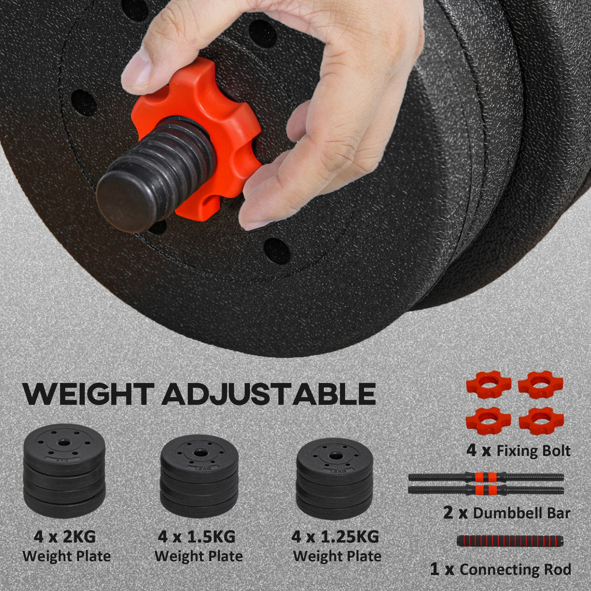 HOMCOM 30kg/20kg Adjustable 2 IN 1 Barbell Dumbbells Weight Set For Body Fitness - Image 14