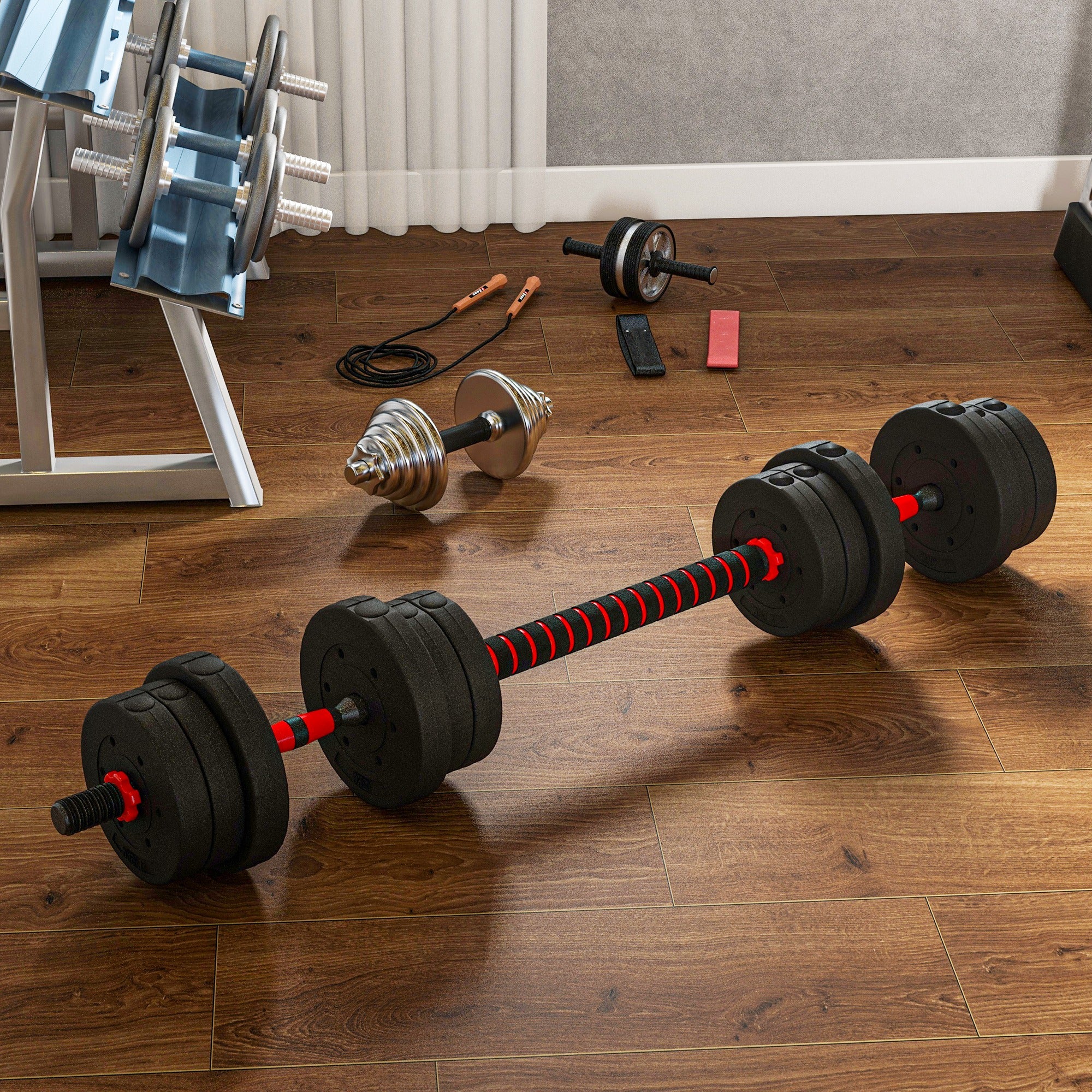 HOMCOM 30kg/20kg Adjustable 2 IN 1 Barbell Dumbbells Weight Set For Body Fitness - Image 16