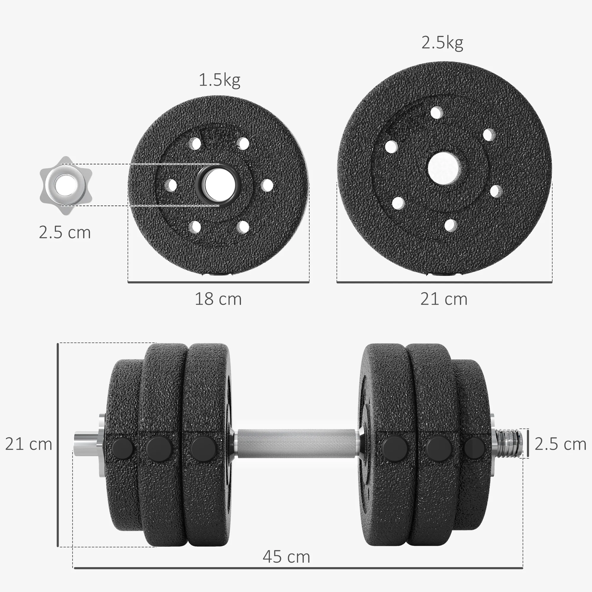 HOMCOM 30KG Adjustable Dumbbells Weight Set Hand Weight For Body Fitness - Image 5