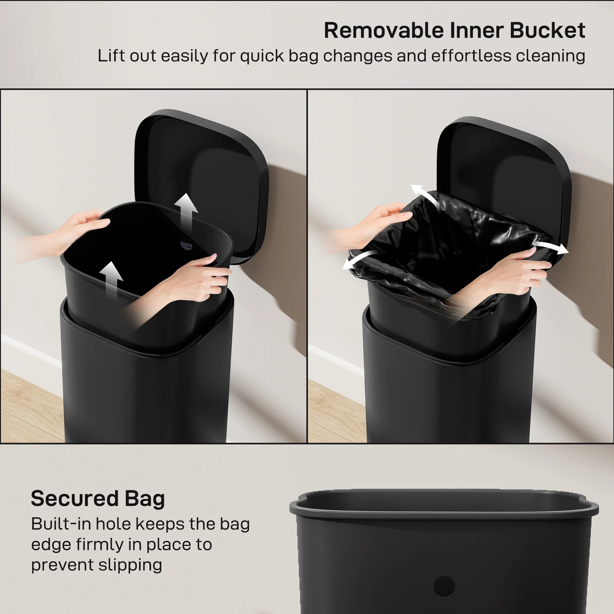 HOMCOM 30L Kitchen Bin, Pedal Bin with Lid, Removable Inner Bucket, Black - Image 6