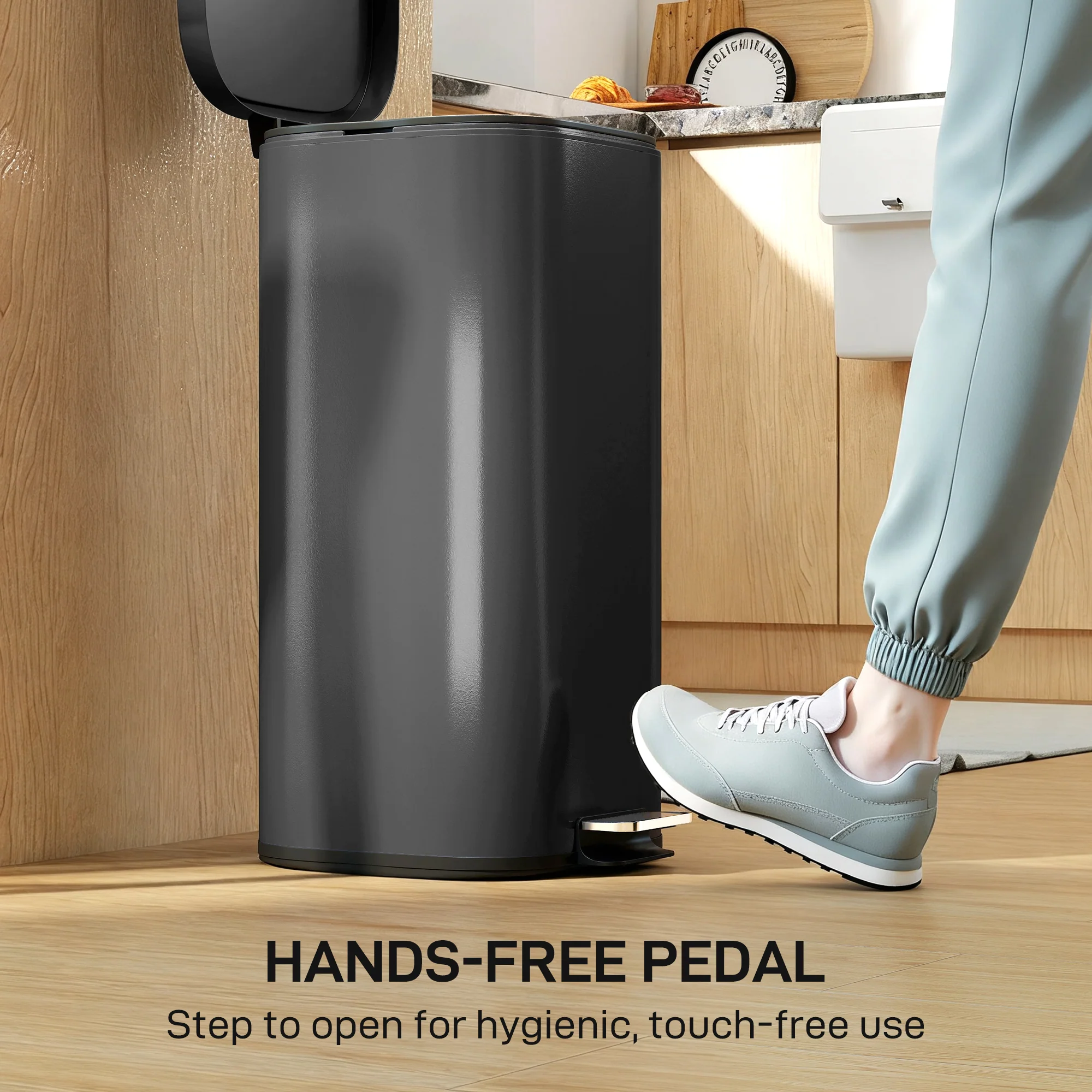 HOMCOM 30L Kitchen Bin, Pedal Bin with Lid, Removable Inner Bucket, Black - Image 8