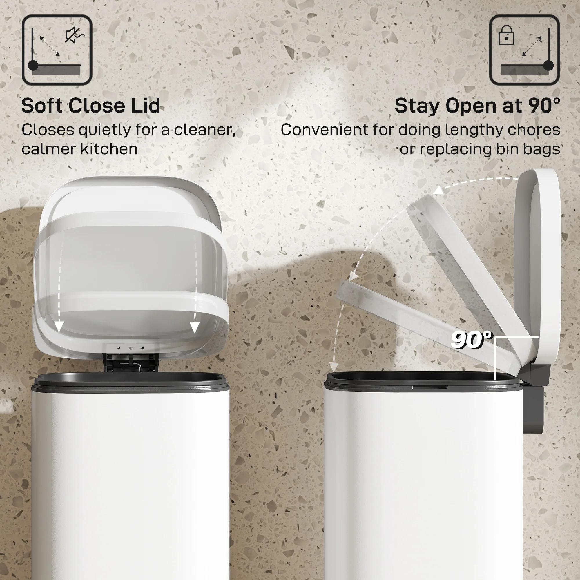 HOMCOM 30L Kitchen Bin, Pedal Bin with Lid, Removable Inner Bucket, Cream - Image 4