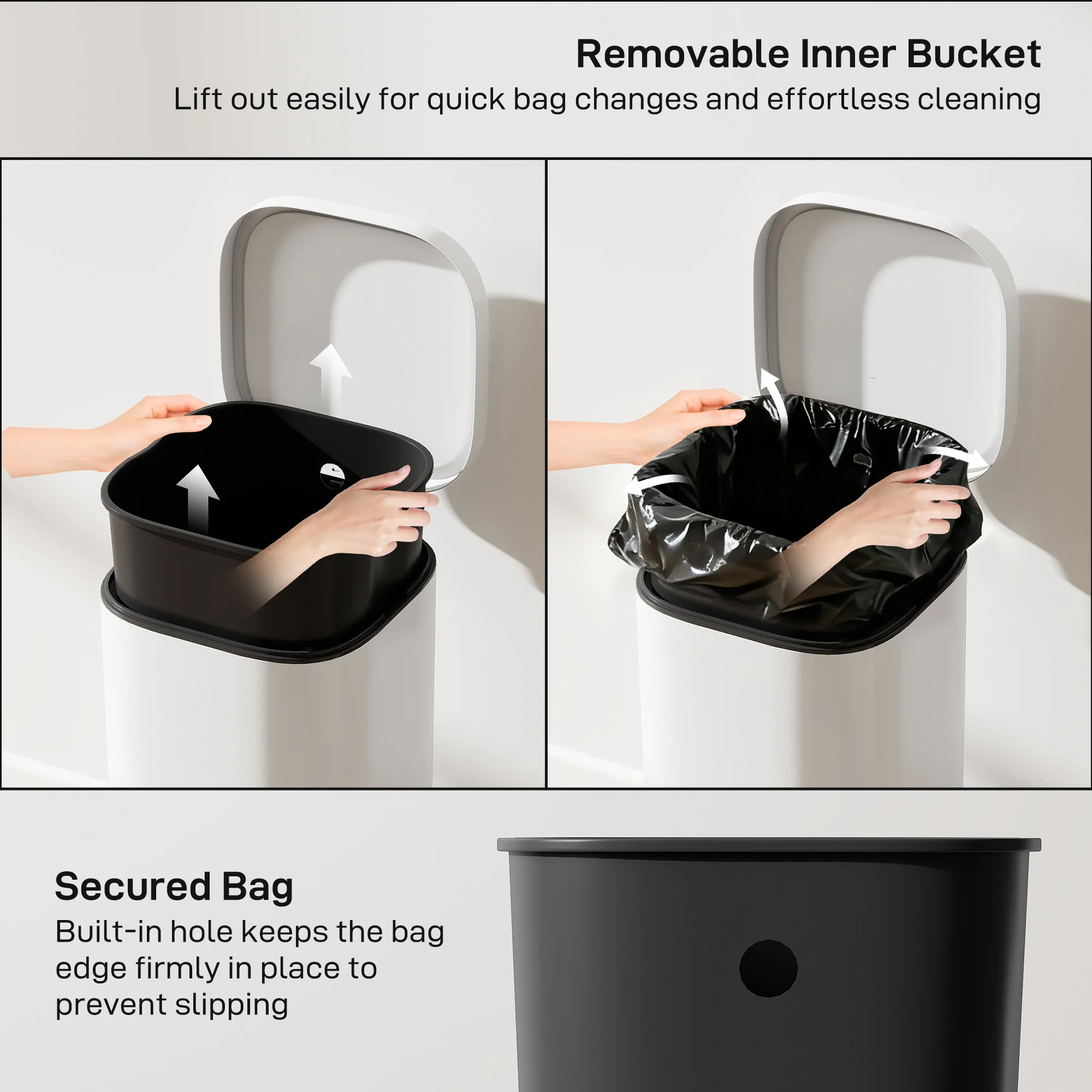 HOMCOM 30L Kitchen Bin, Pedal Bin with Lid, Removable Inner Bucket, Cream - Image 6
