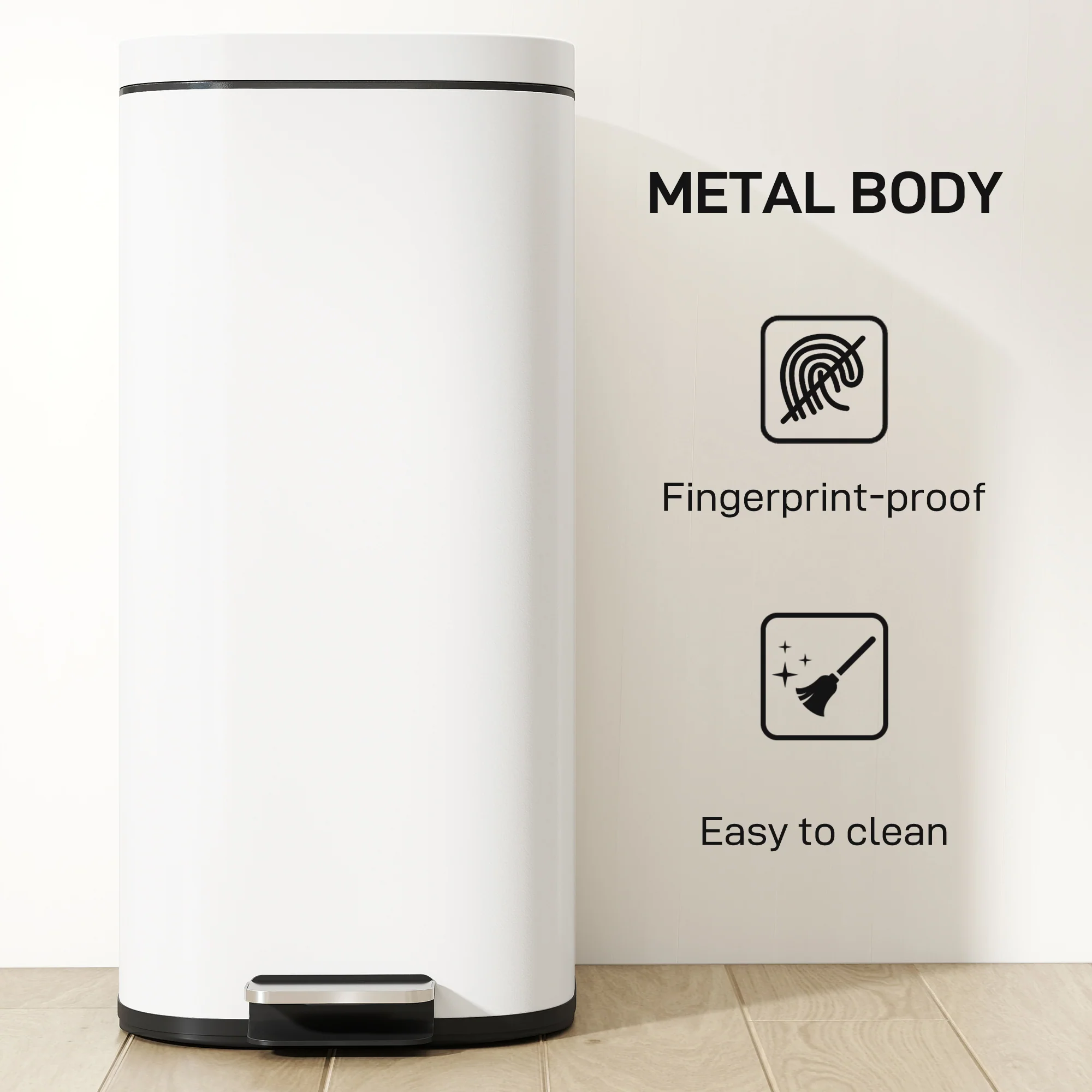 HOMCOM 30L Kitchen Bin, Pedal Bin with Lid, Removable Inner Bucket, Cream - Image 7