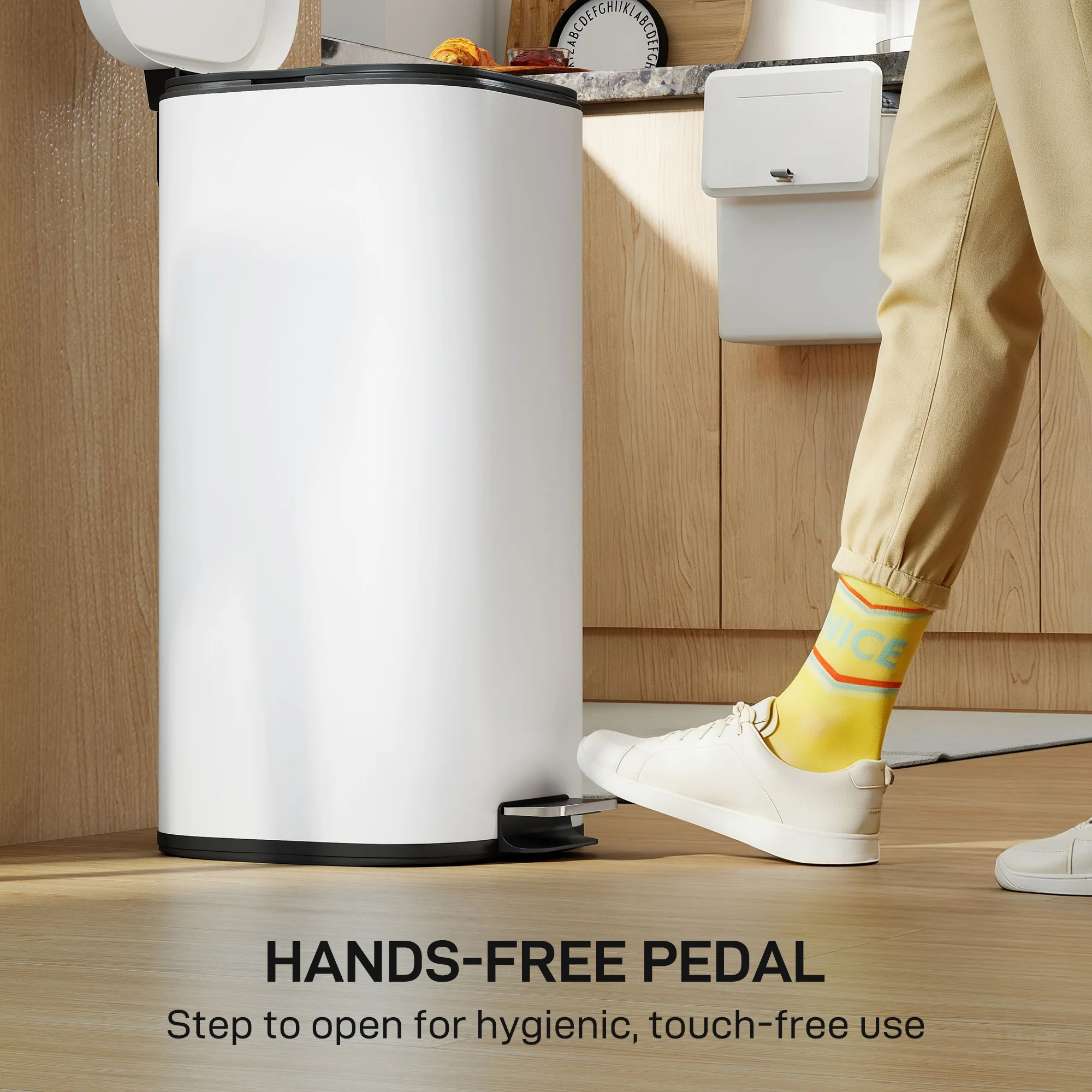 HOMCOM 30L Kitchen Bin, Pedal Bin with Lid, Removable Inner Bucket, Cream - Image 8
