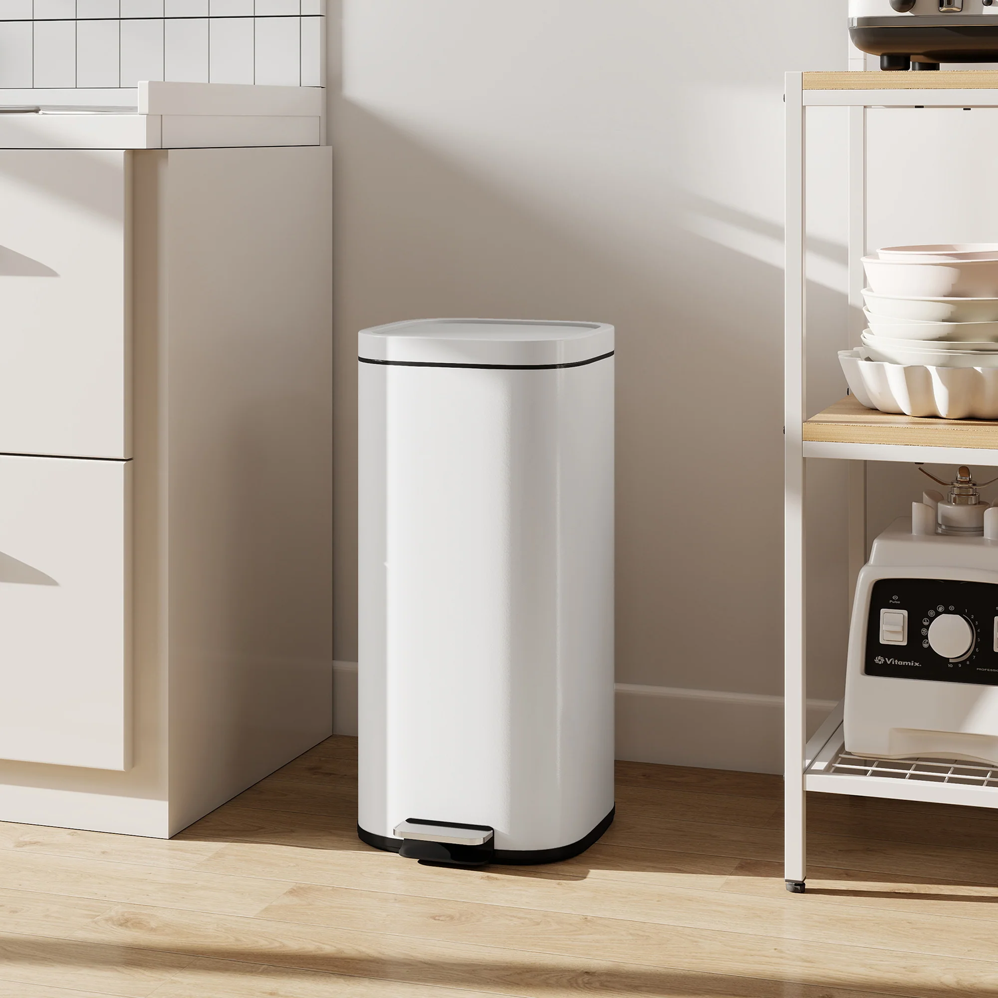 HOMCOM 30L Kitchen Bin, Pedal Bin with Lid, Removable Inner Bucket, Cream - Image 9