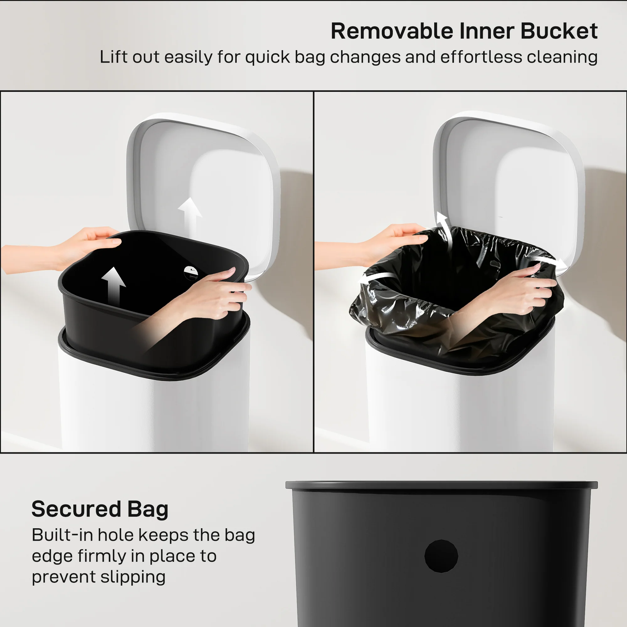 HOMCOM 30L Kitchen Bin, Pedal Bin with Lid, Removable Inner Bucket, White - Image 6