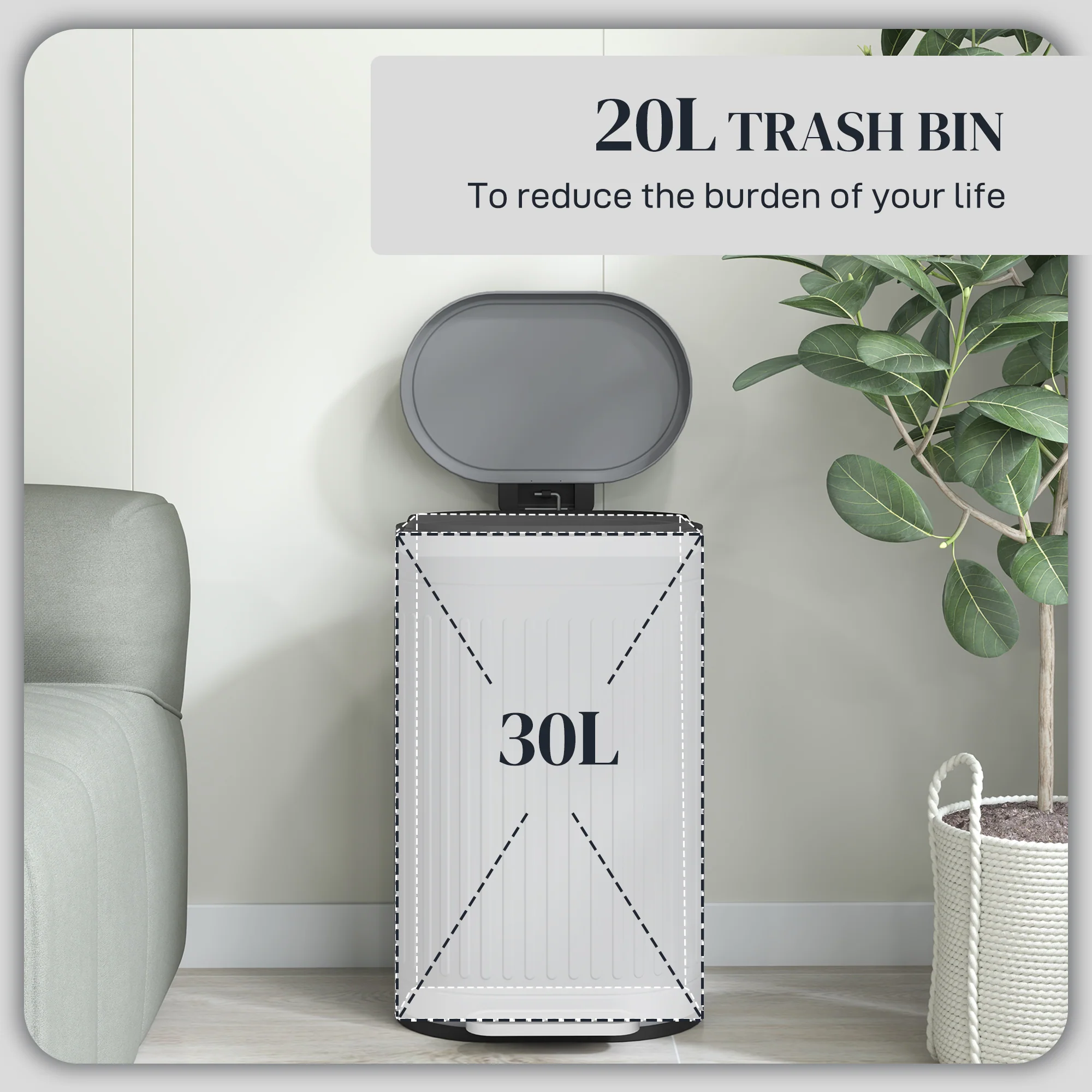HOMCOM 30L Pedal Bin, Metal Kitchen Bin with Soft-close Lid - Image 12