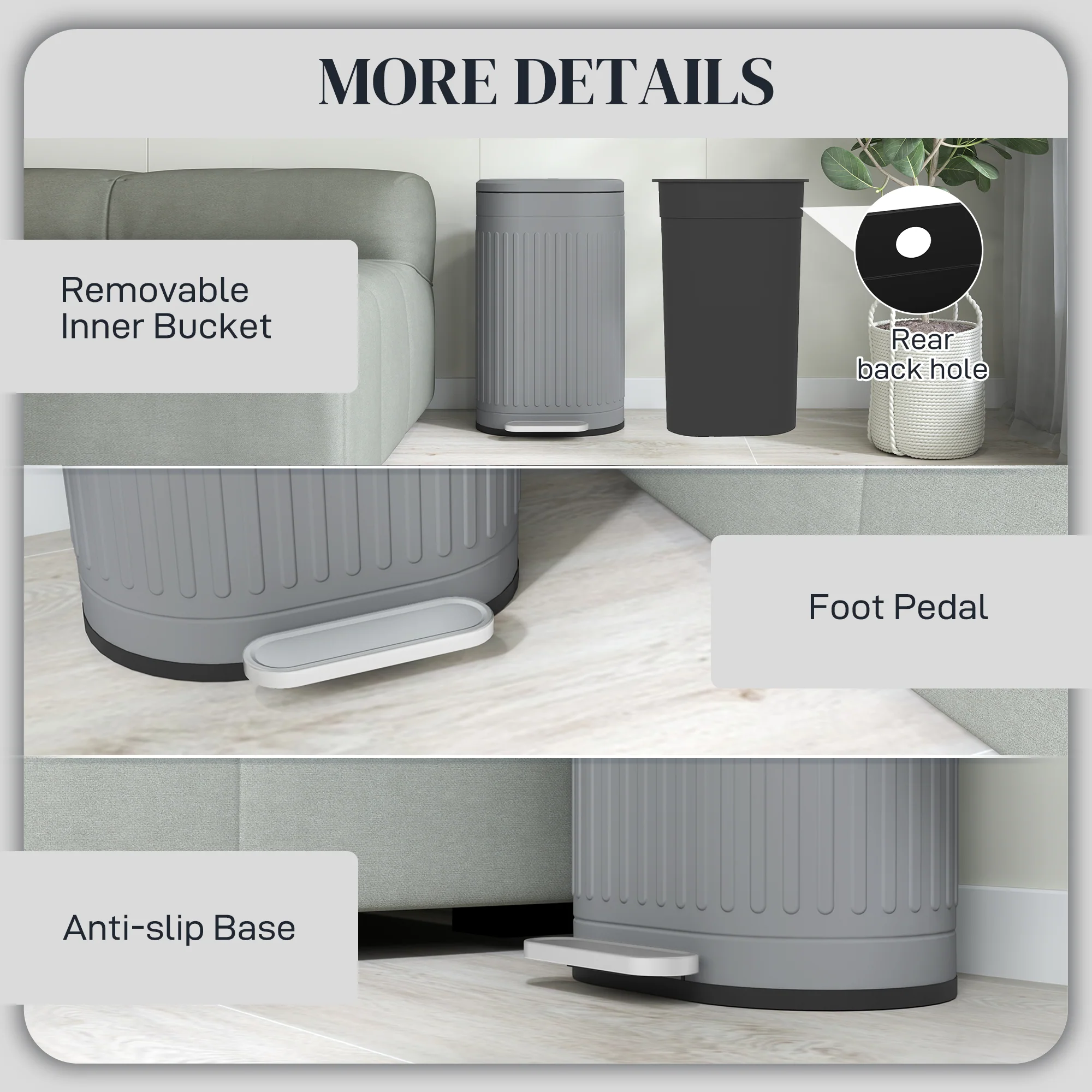 HOMCOM 30L Pedal Bin, Metal Kitchen Bin with Soft-close Lid - Image 16