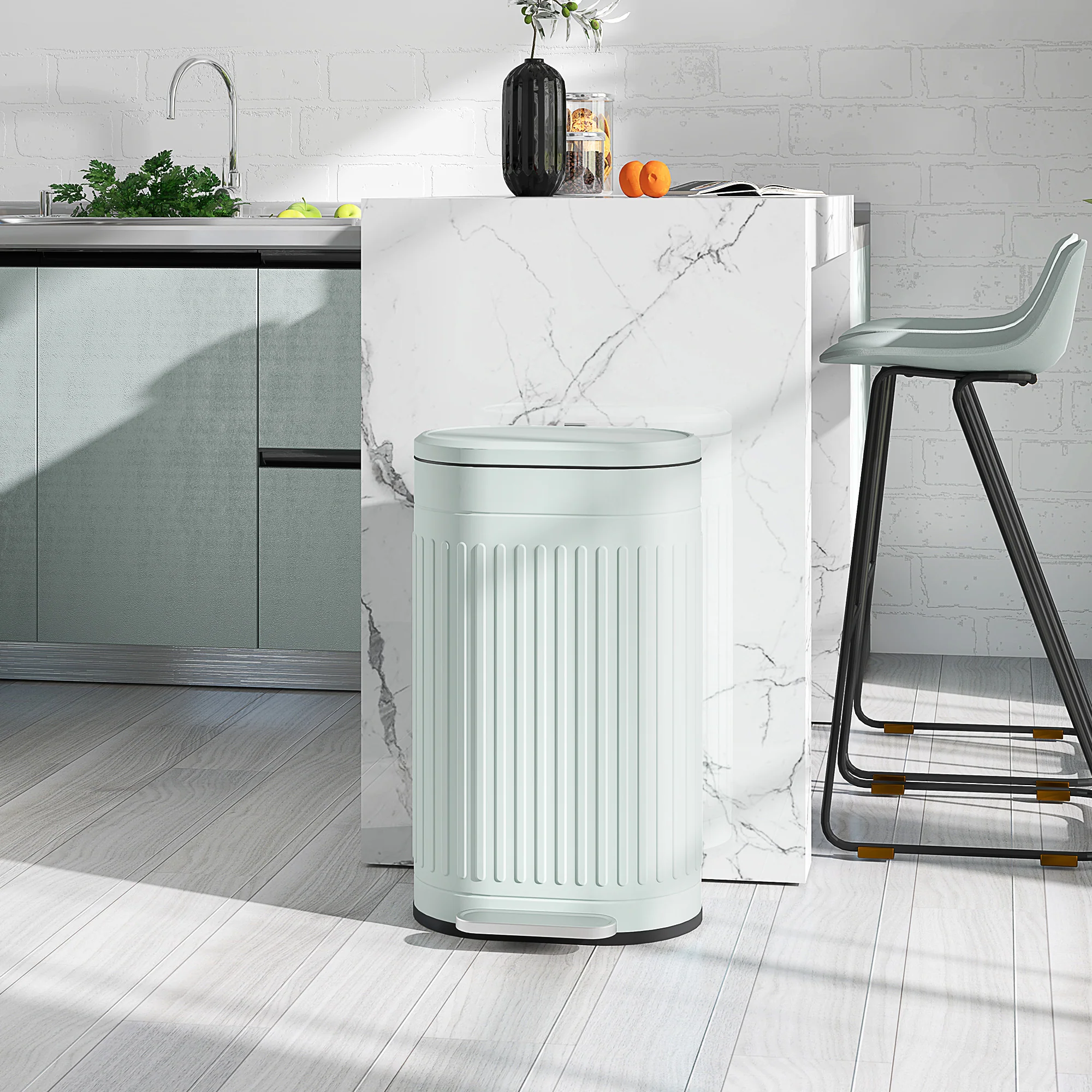HOMCOM 30L Pedal Bin, Metal Kitchen Bin with Soft-close Lid - Image 2
