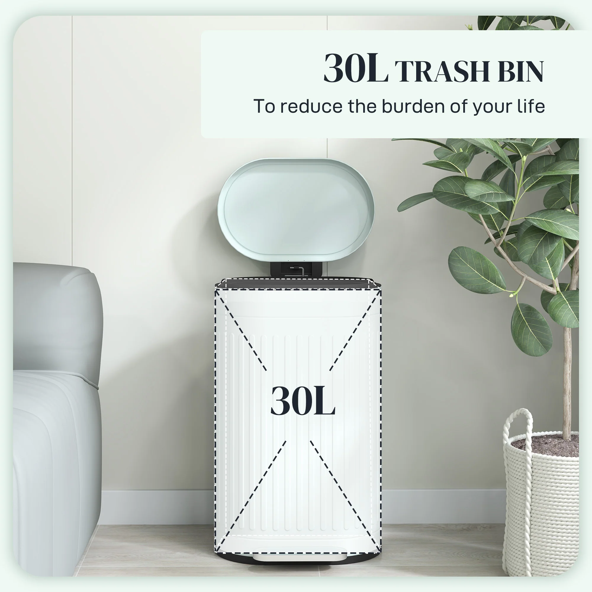 HOMCOM 30L Pedal Bin, Metal Kitchen Bin with Soft-close Lid - Image 3