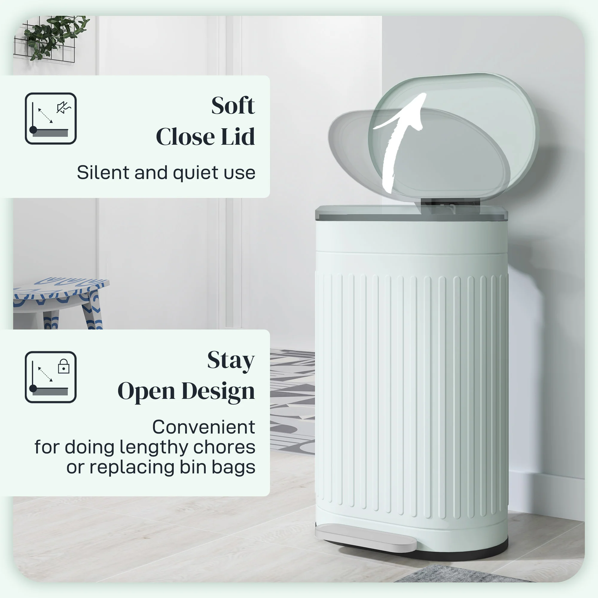 HOMCOM 30L Pedal Bin, Metal Kitchen Bin with Soft-close Lid - Image 4