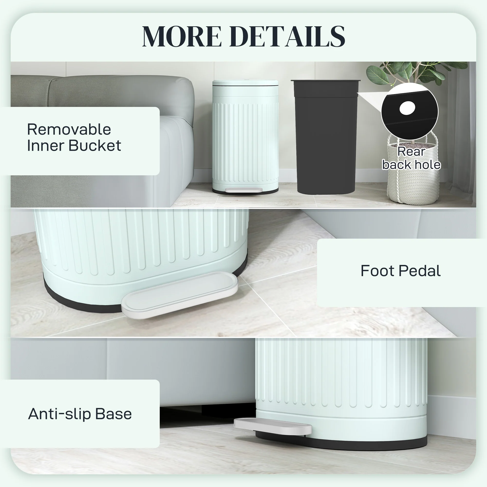 HOMCOM 30L Pedal Bin, Metal Kitchen Bin with Soft-close Lid - Image 7