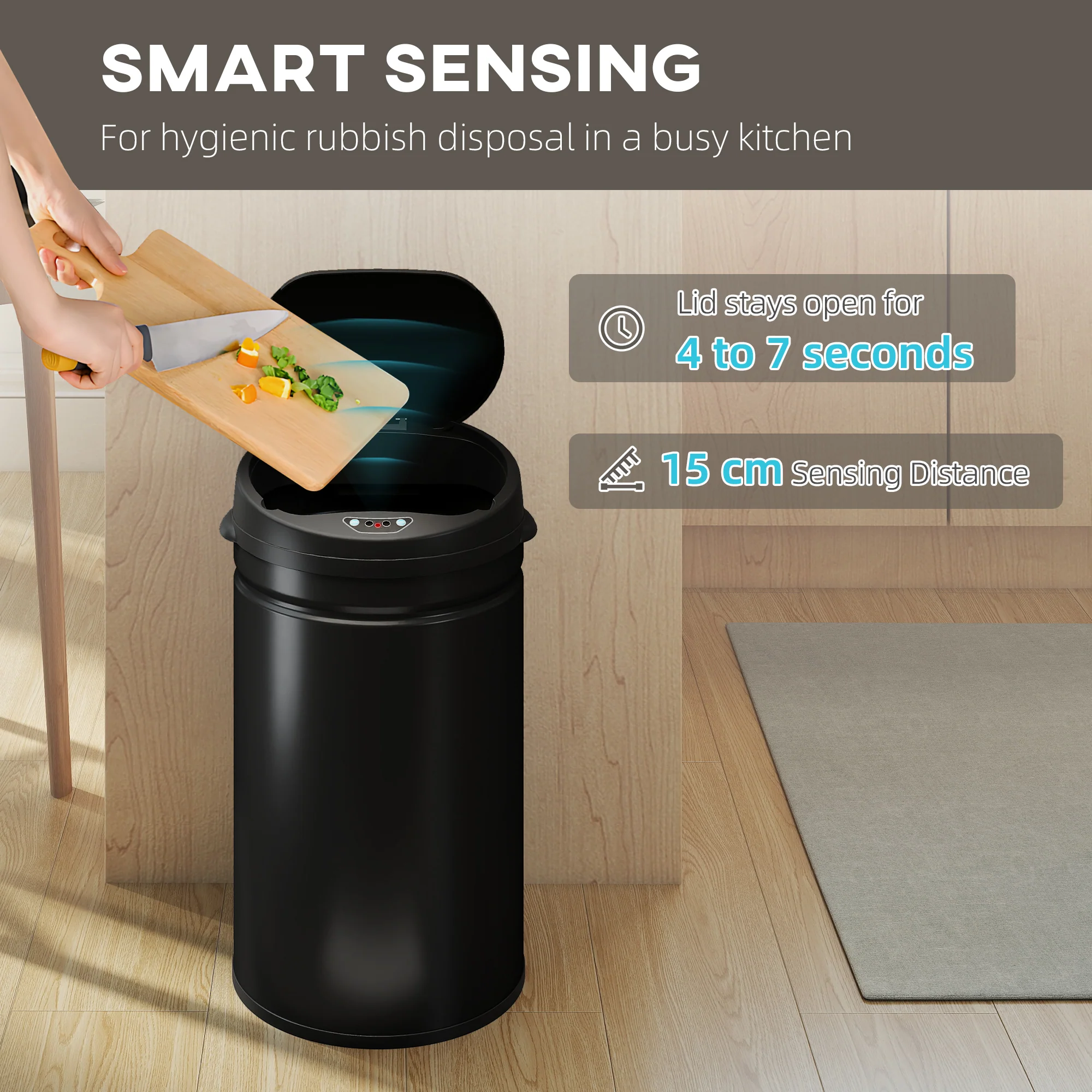 HOMCOM 30L Sensor Bin With Soft-Close Lid, Automatic Touchless Kitchen Bin - Image 3