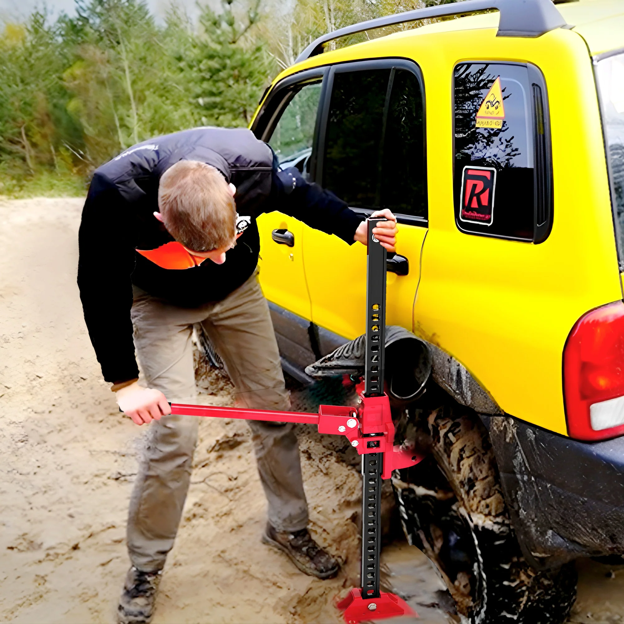 HOMCOM 33\" 3 Tonne High Lift Farm Jack for 4x4 Tractors Trucks, Red - Image 2
