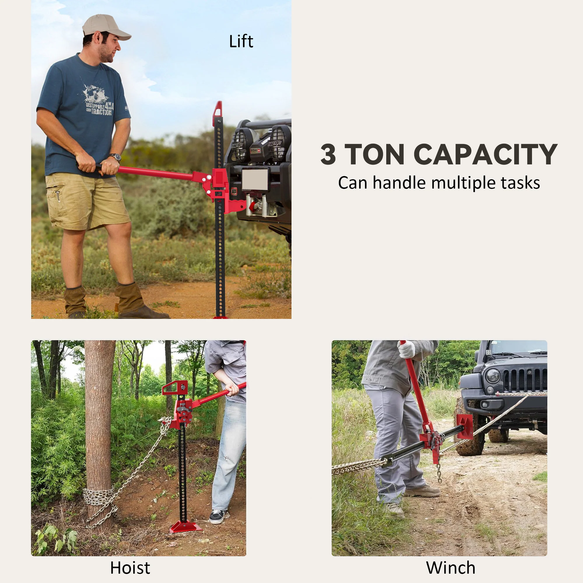 HOMCOM 33\" 3 Tonne High Lift Farm Jack for 4x4 Tractors Trucks, Red - Image 3