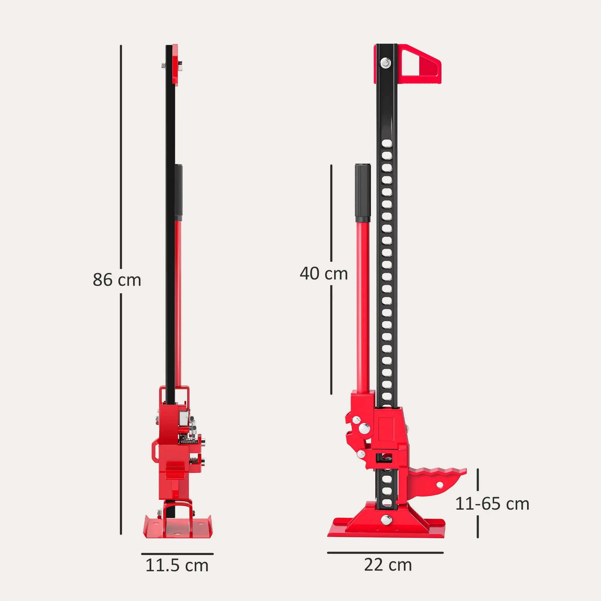 HOMCOM 33\" 3 Tonne High Lift Farm Jack for 4x4 Tractors Trucks, Red - Image 5