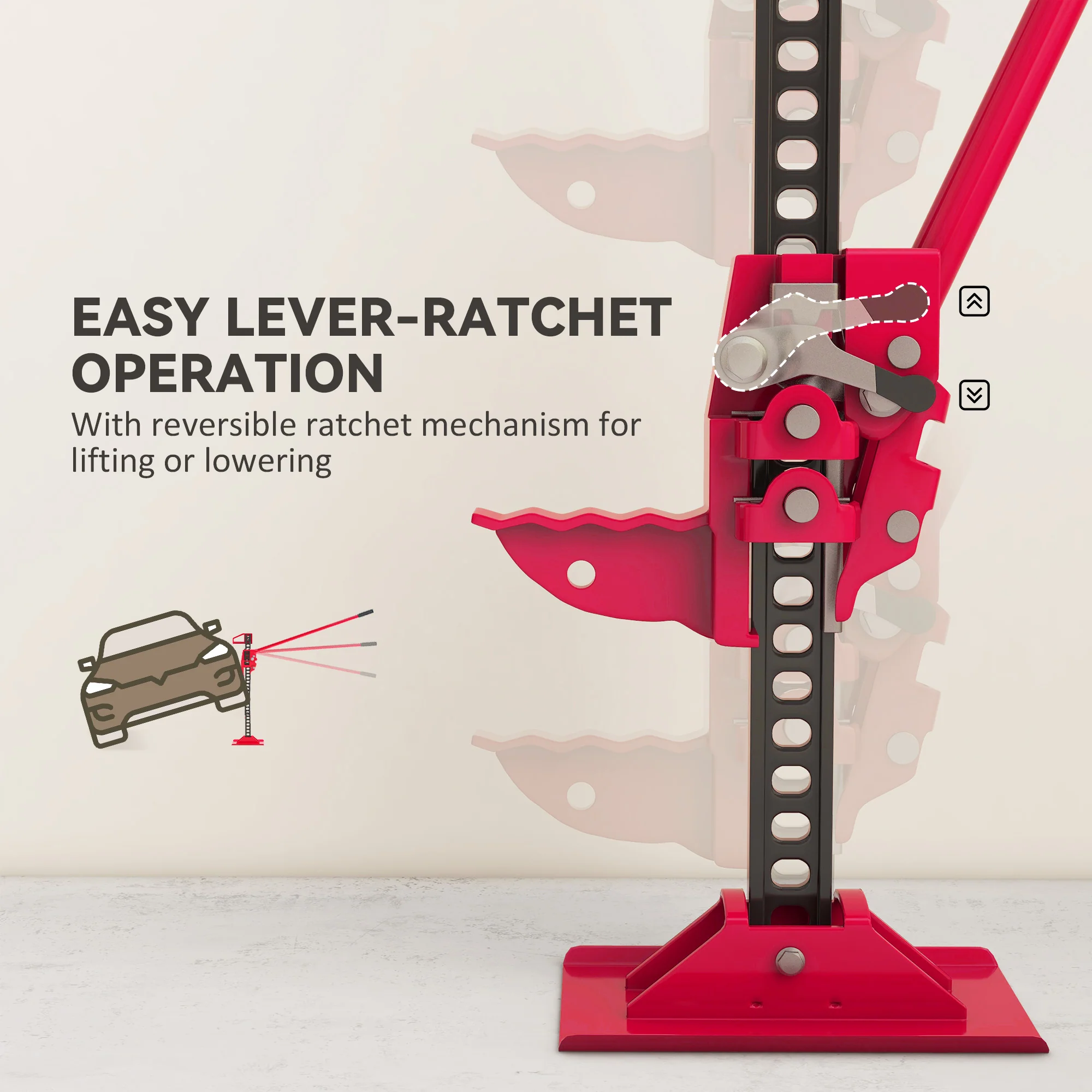 HOMCOM 33\" 3 Tonne High Lift Farm Jack for 4x4 Tractors Trucks, Red - Image 6