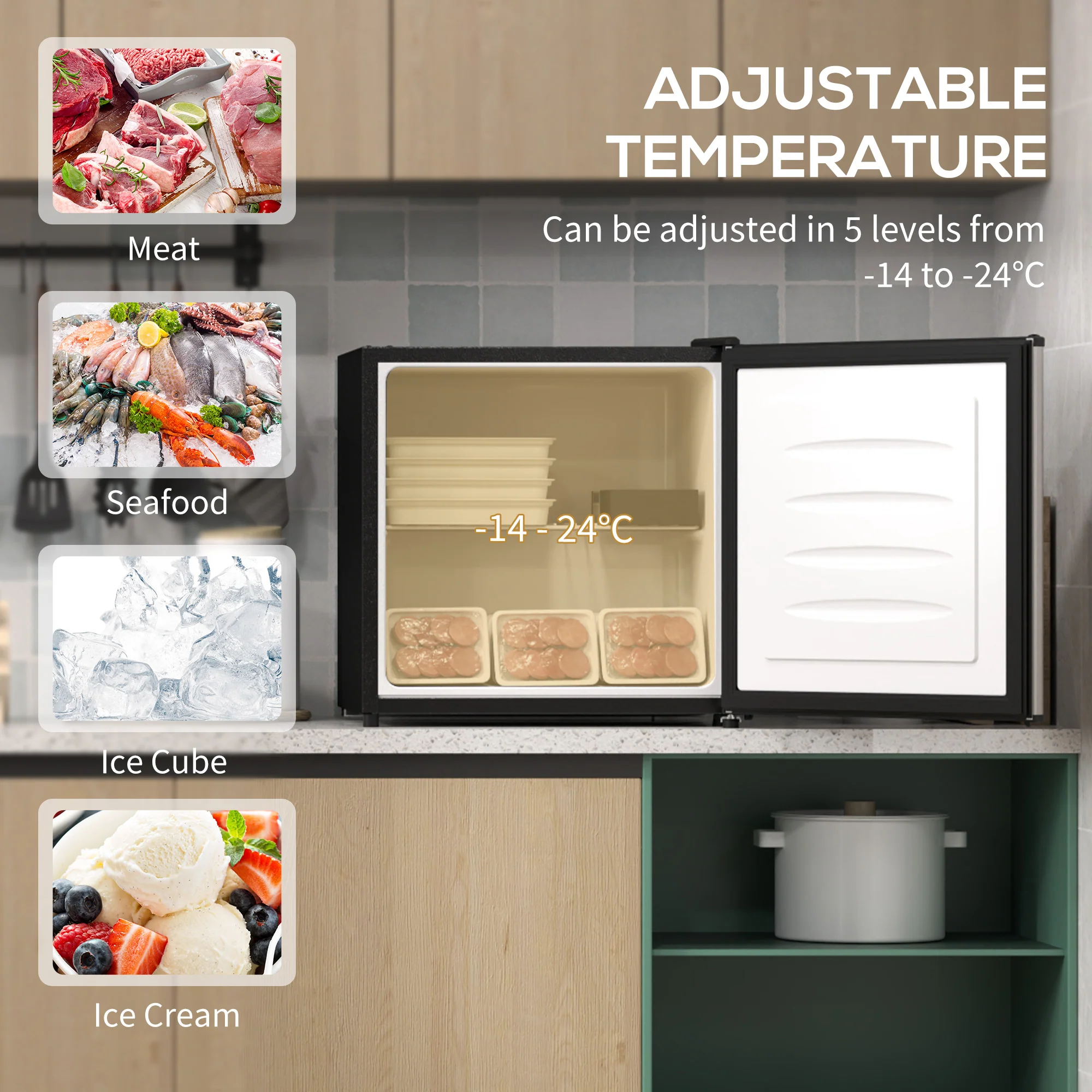HOMCOM 35L Tabletop Freezer With Adjustable Temperature Wire Shelf Silver - Image 3