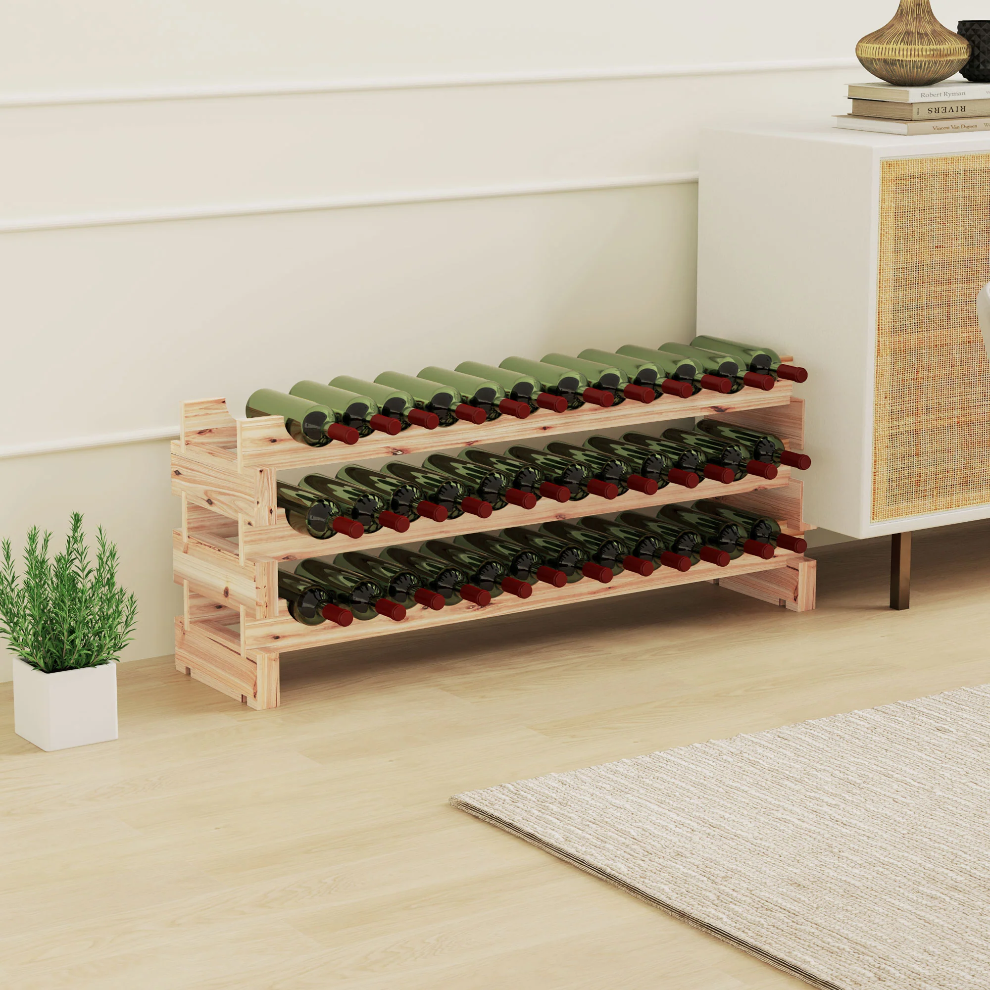 HOMCOM 36 Bottle Shelf Wine Rack Holder Standing Holds Storage Fir Wood Cellar - Image 2