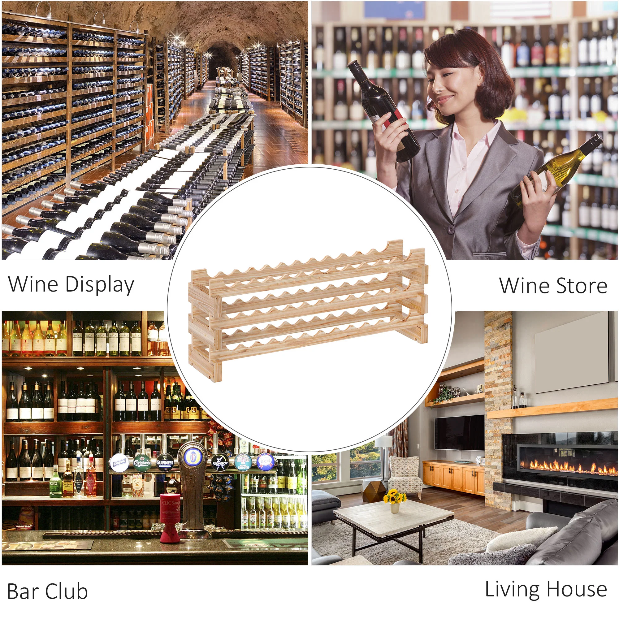 HOMCOM 36 Bottle Shelf Wine Rack Holder Standing Holds Storage Fir Wood Cellar - Image 7