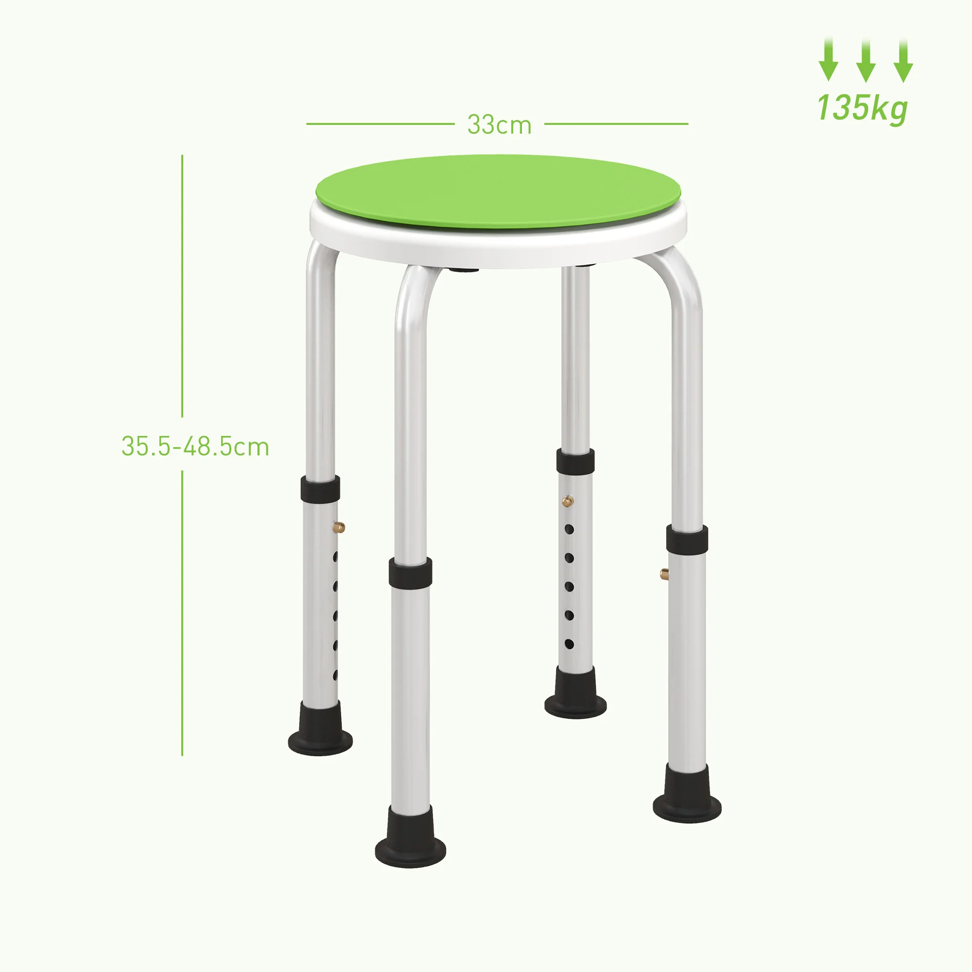 HOMCOM 360 Degree Swivel Shower Stool W/ Non-Slip Feet For Disabled Green - Image 5