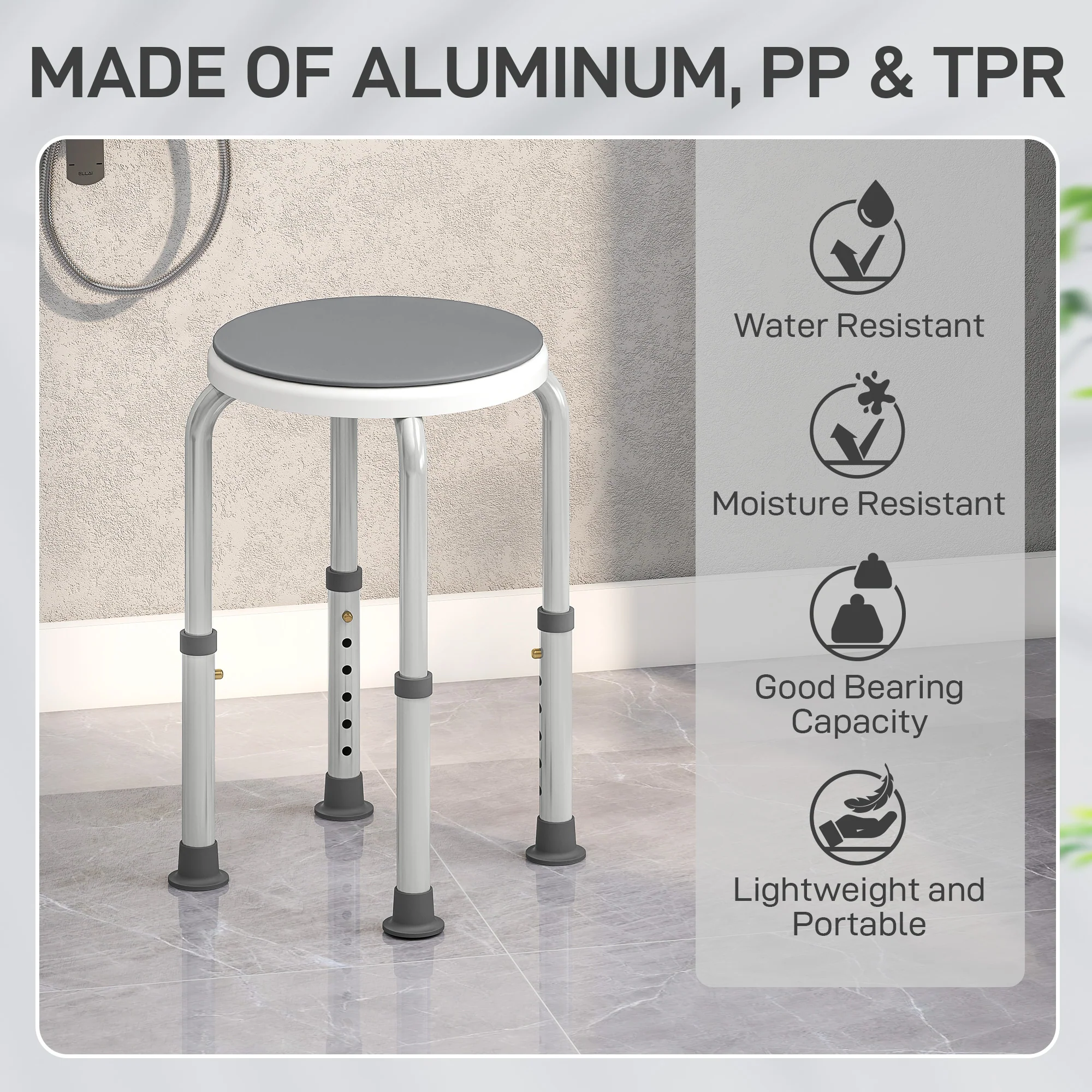 HOMCOM 360 Degree Swivel Shower Stool With Non-Slip Feet For Disabled - Image 13