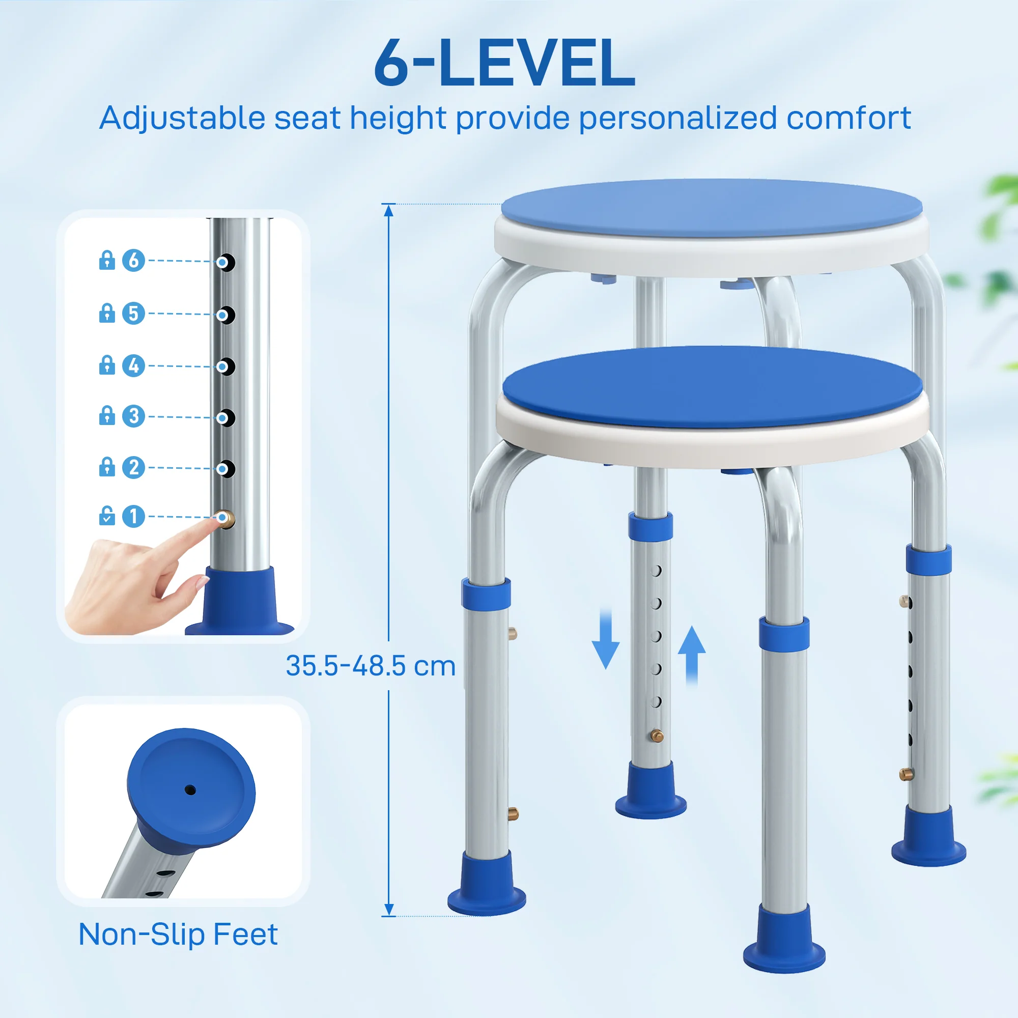 HOMCOM 360 Degree Swivel Shower Stool With Non-Slip Feet For Disabled - Image 3