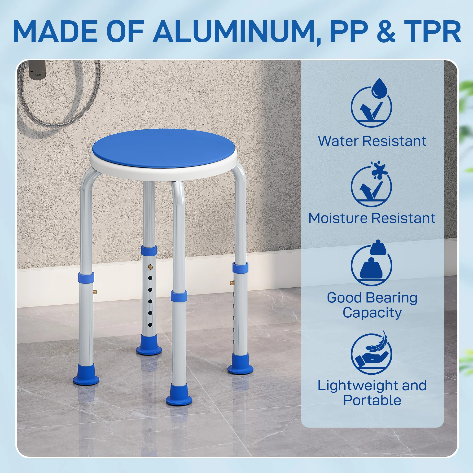 HOMCOM 360 Degree Swivel Shower Stool With Non-Slip Feet For Disabled - Image 4