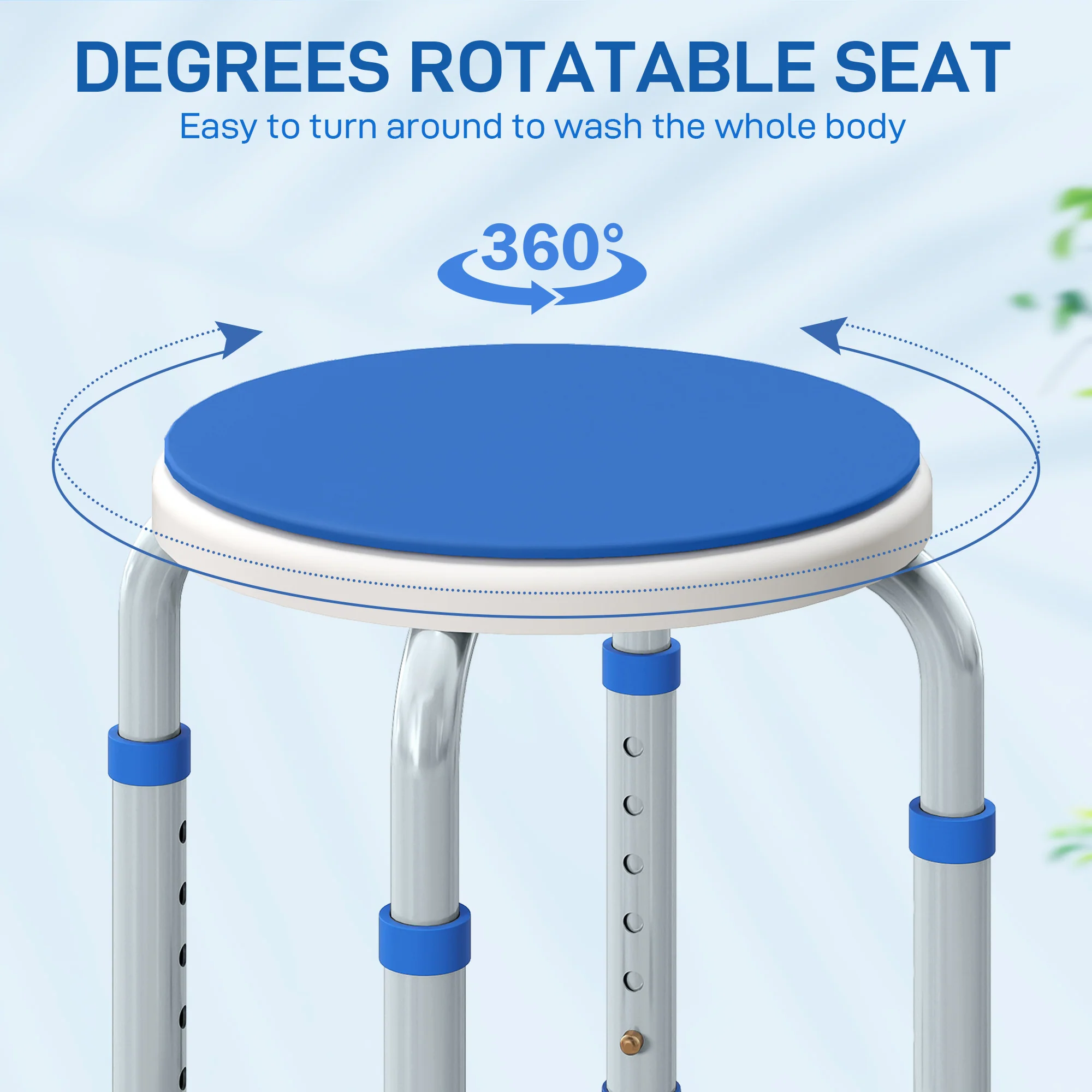 HOMCOM 360 Degree Swivel Shower Stool With Non-Slip Feet For Disabled - Image 6