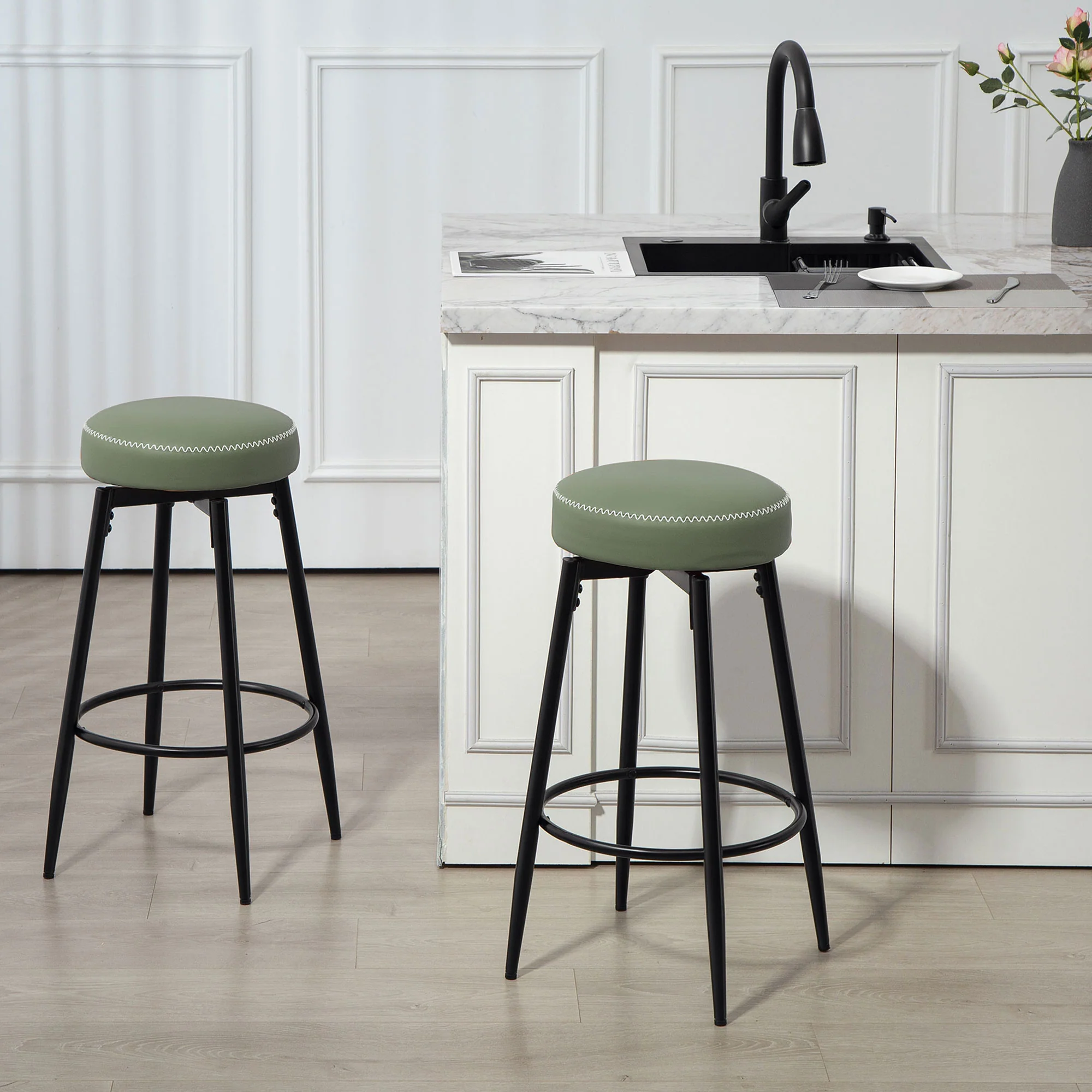 HOMCOM 360° Swivel Bar Stools Set Of 2, PU Leather Barstools With Footrest - Image 18