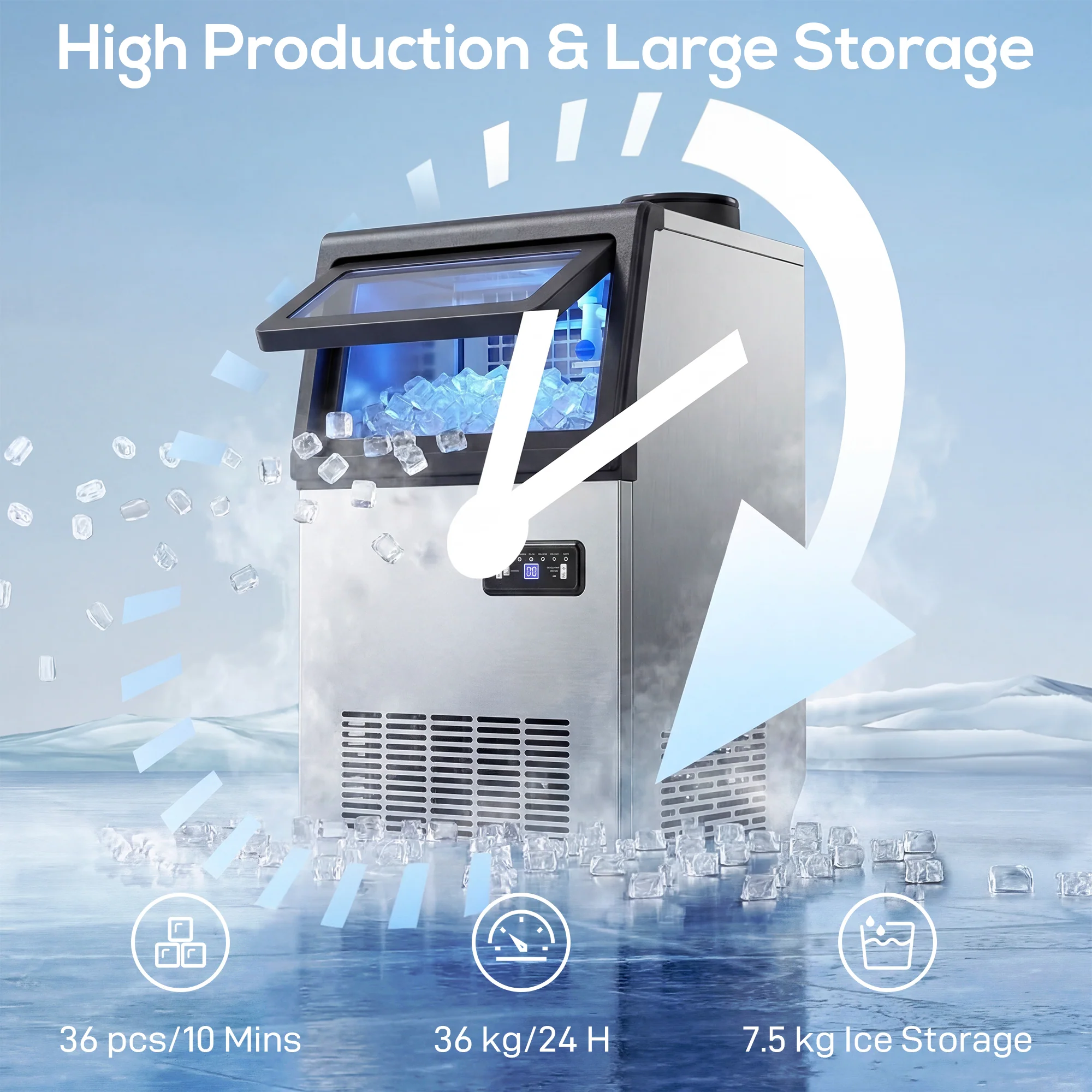 HOMCOM 36kg/24H Commercial Ice Maker Machine with Auto Self-Cleaning - Image 3