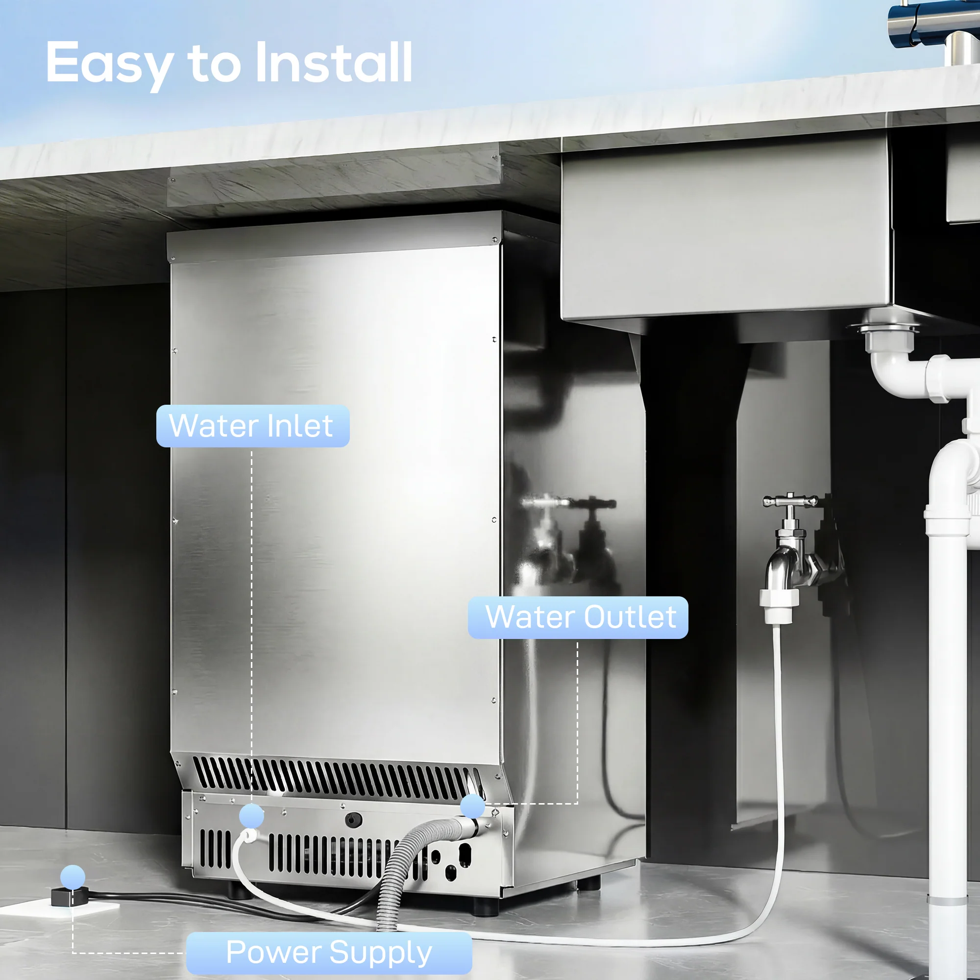 HOMCOM 36kg/24H Commercial Ice Maker Machine with Auto Self-Cleaning - Image 7