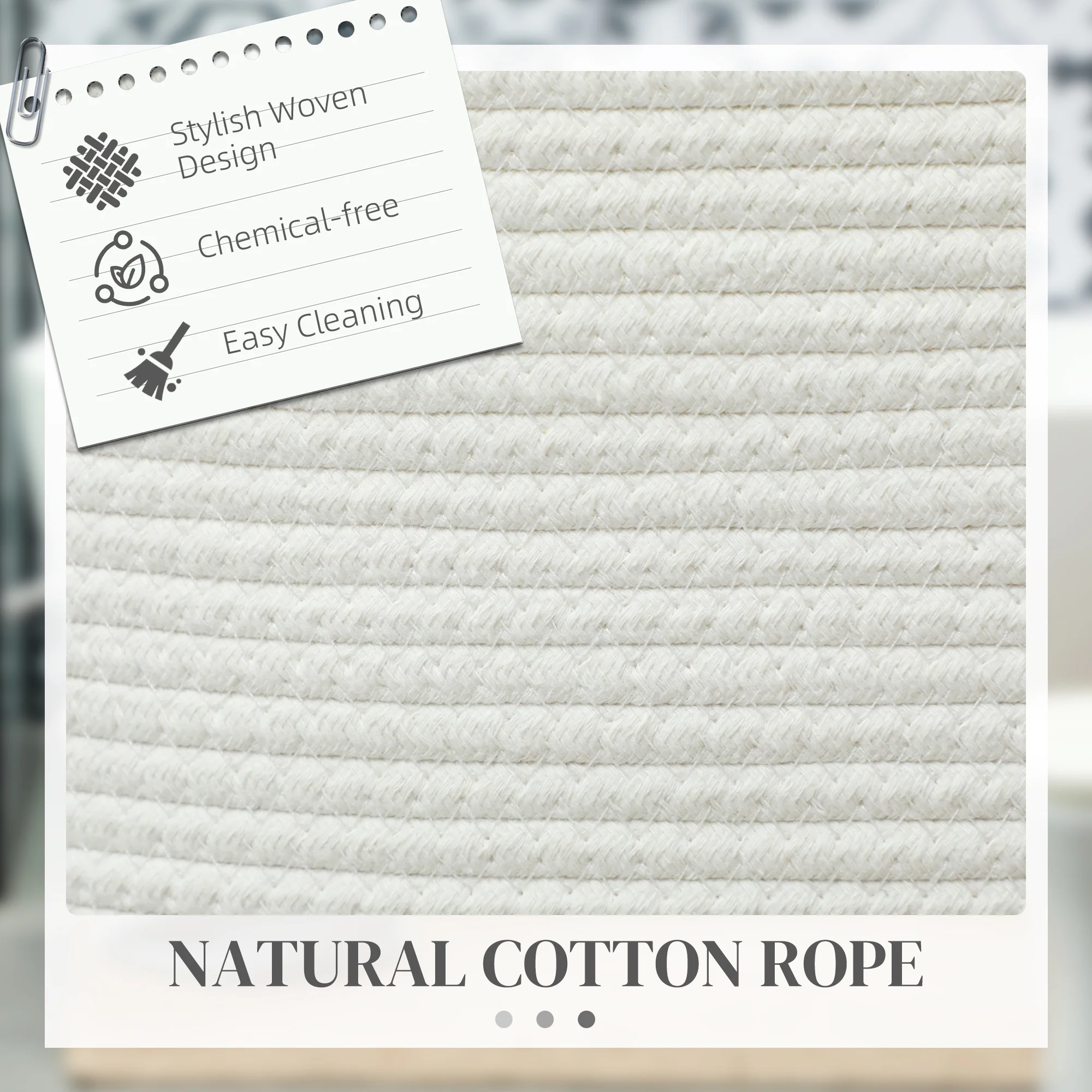 HOMCOM 36L Cotton Rope Laundry Basket With Handles For Pillows Clothes Grey/Cream - Image 12