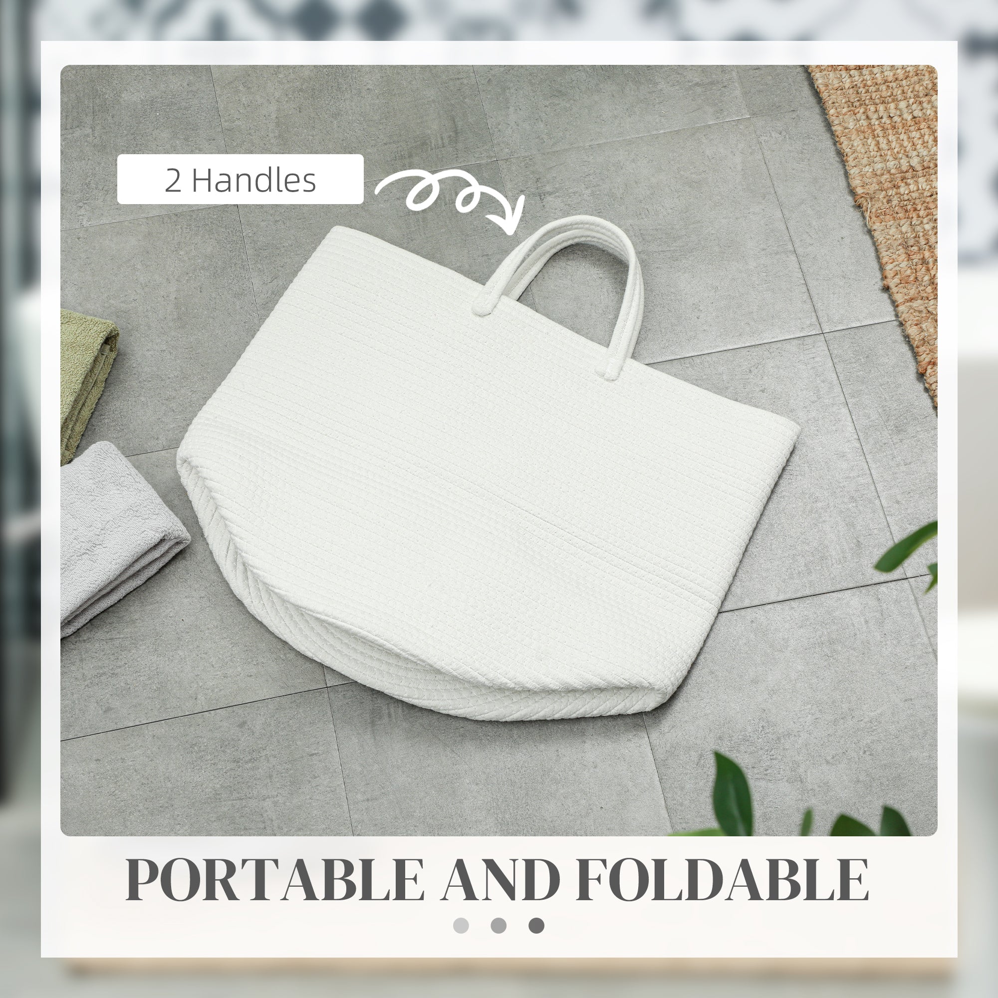 HOMCOM 36L Cotton Rope Laundry Basket With Handles For Pillows Clothes Grey/Cream - Image 16