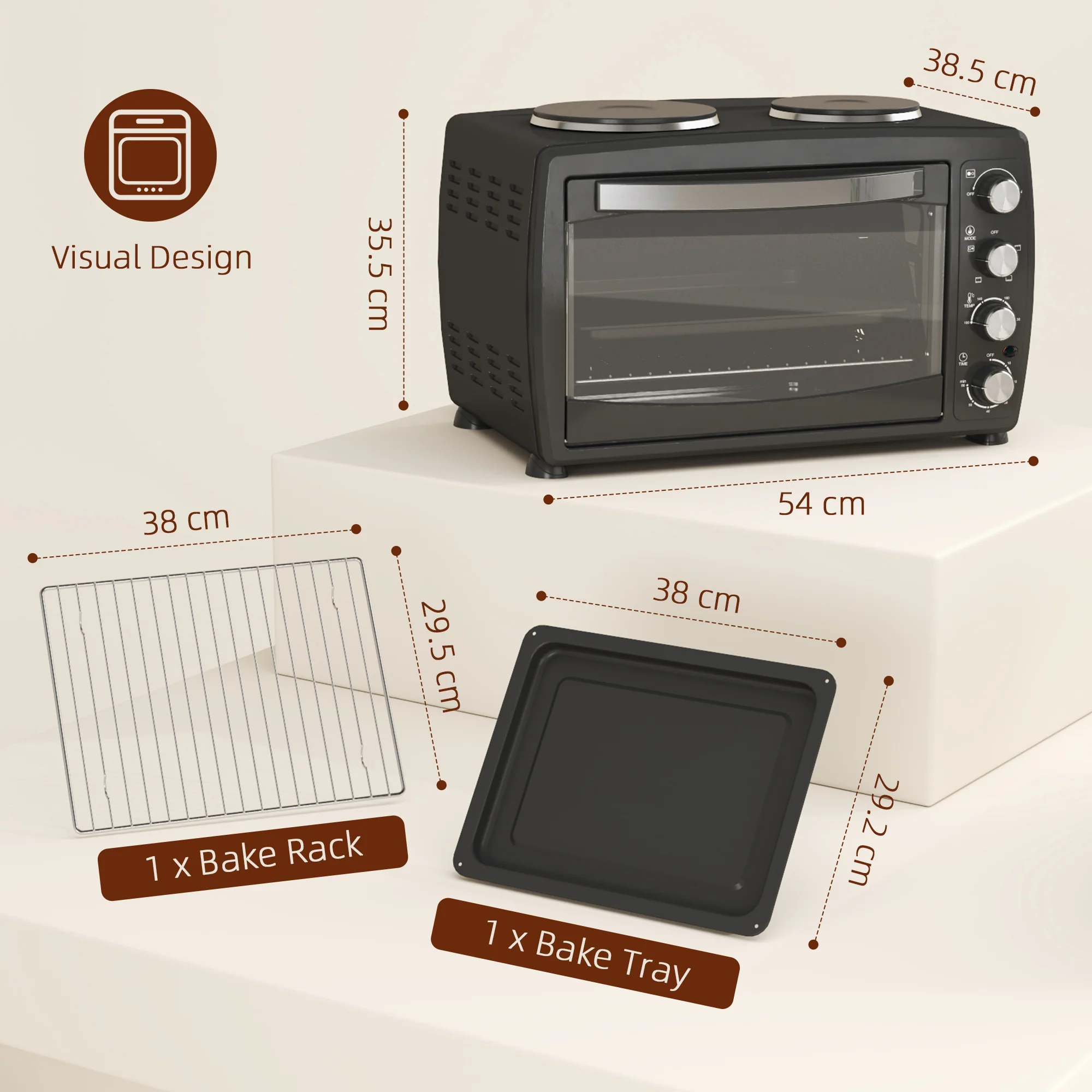 HOMCOM 36L Countertop Toaster Oven With 2 Hot Plates, Grill, Roast, Bake - Image 5