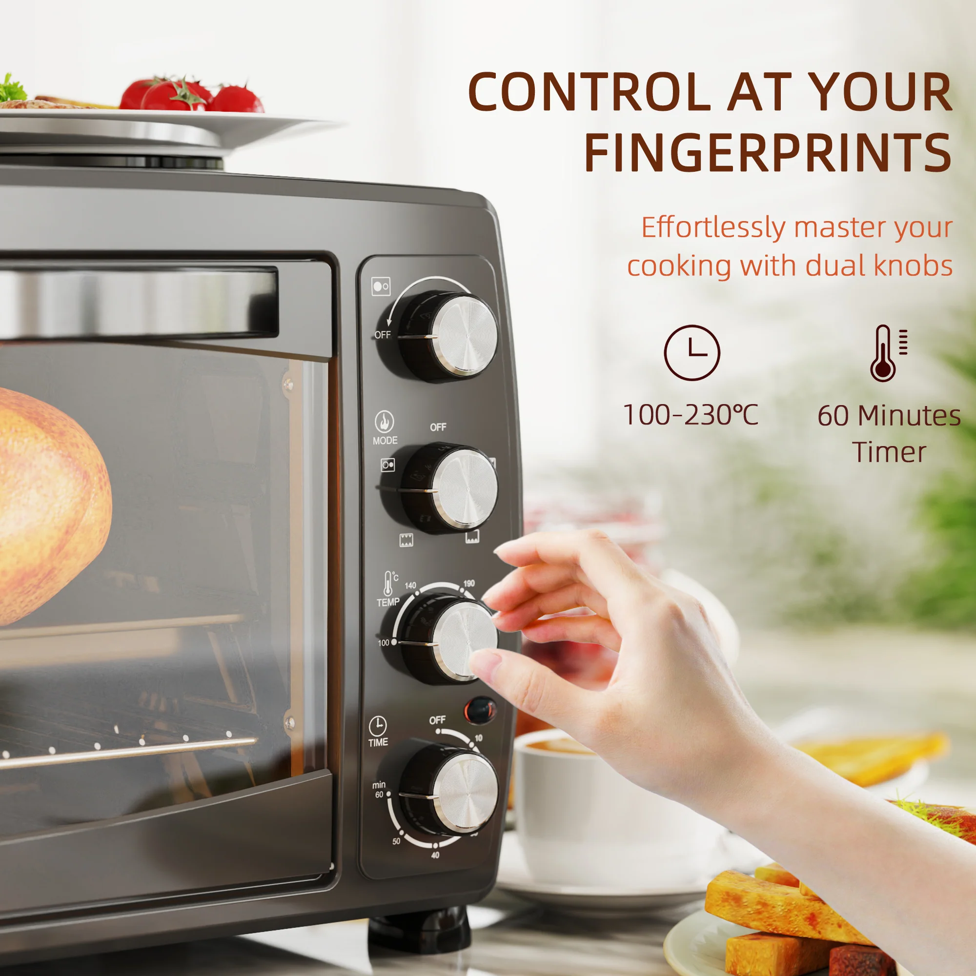 HOMCOM 36L Countertop Toaster Oven With 2 Hot Plates, Grill, Roast, Bake - Image 6